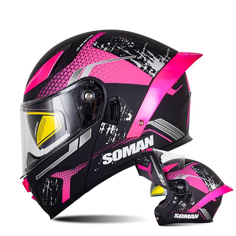 Motorradhelm Klapphelm Integralhelm DOT/ECE-Zugelassener Motorrad Helm Rollerhelm Sturzhelm Mit Doppelvisier Sonnenblende Damen Herren Erwachsene C4,XXL/{63~64cm} von QKDWQZ