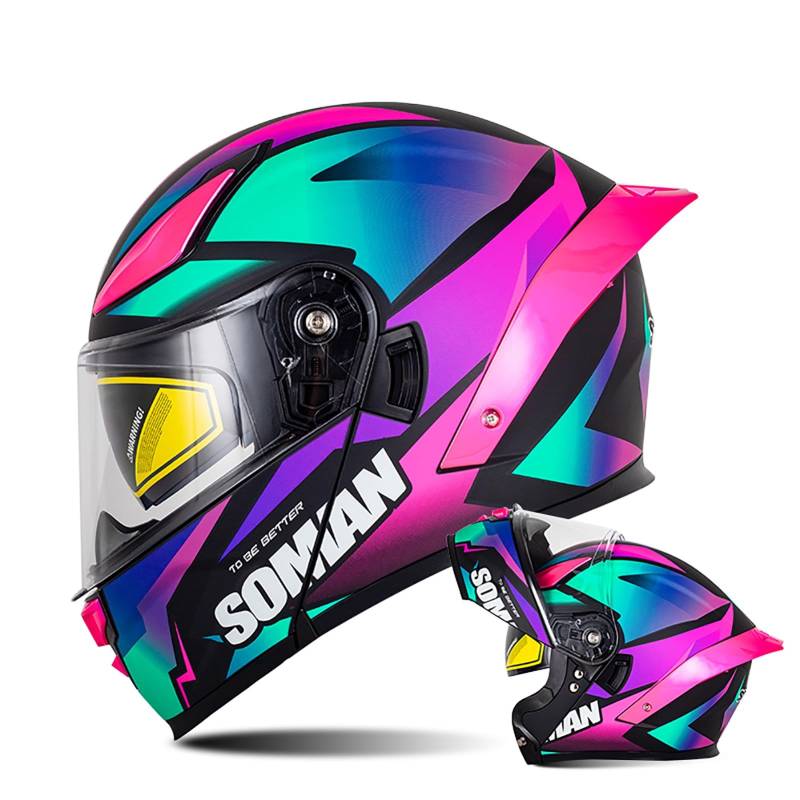 Motorradhelm Klapphelm Integralhelm DOT/ECE-Zugelassener Motorrad Helm Rollerhelm Sturzhelm Mit Doppelvisier Sonnenblende Damen Herren Erwachsene D2,S/{55~56cm} von QKDWQZ