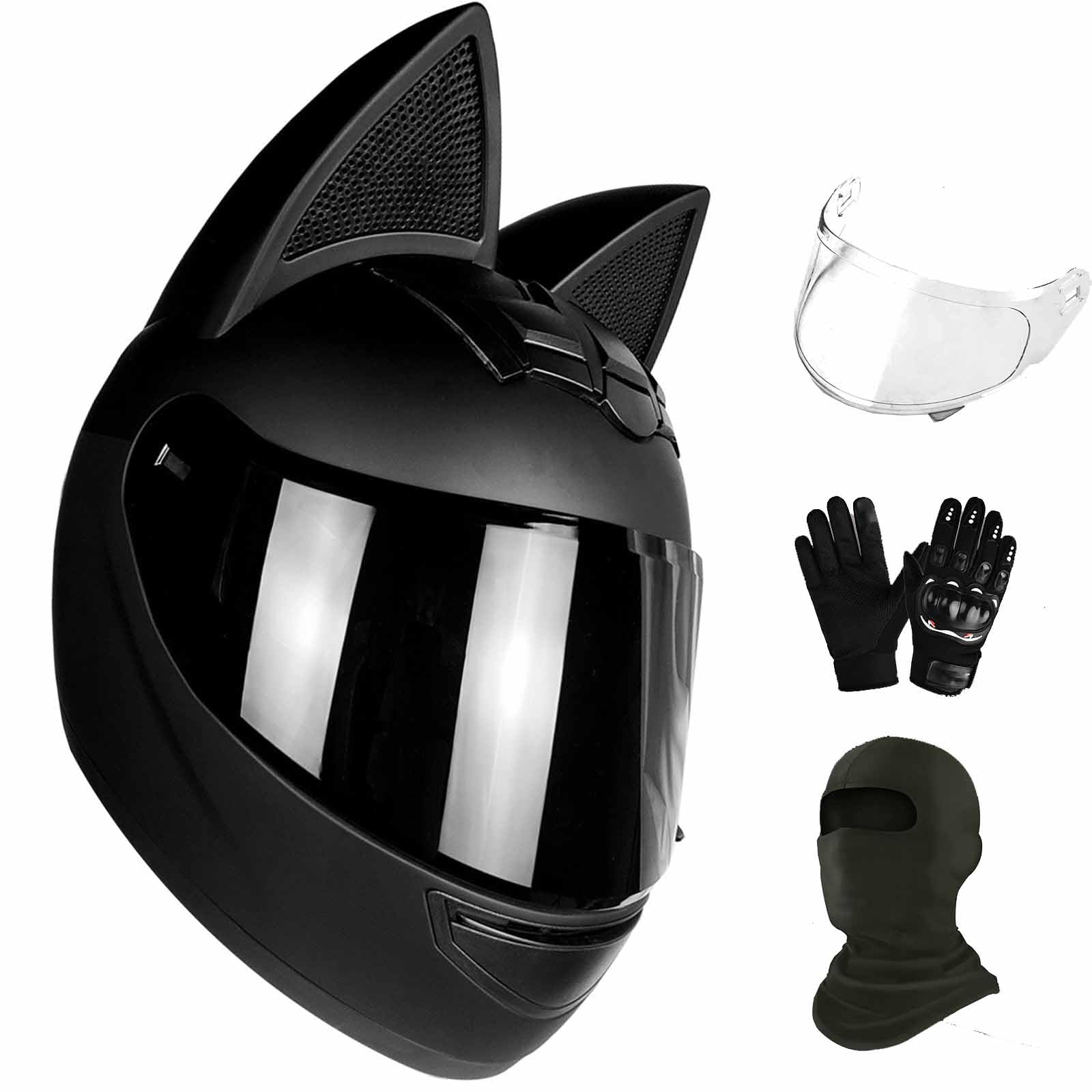 Motorradhelm Mit Katzenohren, Für Männer Und Frauen, Cooler, Süßer Katzen-Integralhelm, Motorrad-Integralhelme Für Männer Und Frauen, Cooler, Süßer Katzen-Integralhelm, ECE-Zertifizierung von QKXZHDP