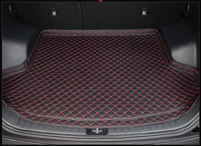 Auto Leder Kofferraummatten FüR BMW 2er Active Tourer U06 2022-2025, Leder Kofferraum Cargo Teppich Kofferraumwanne Kratzfest Schutzmatte Kofferraumschutz Innenraum ZubehöR,C/Black-Red von QLEQMZTV