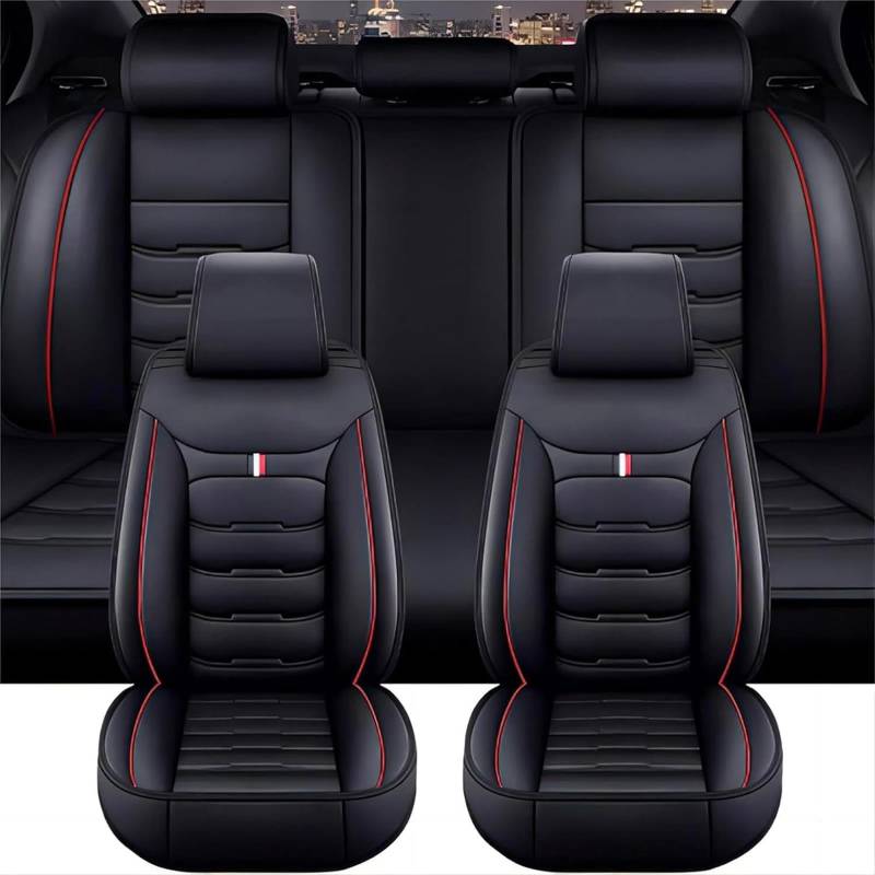 QLEQMZTV Auto Sitzbezüge Sets für Audi A2 8Z 1999-2005, 5 Sitzer Leder Vorne Hinten Autositzbezüge Allwetter Atmungsaktiv rutschfest Schonbezüge Sitzschoner Innenraum Zubehör,B/Black-Red von QLEQMZTV