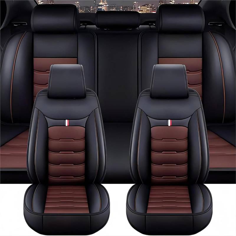 QLEQMZTV Auto Sitzbezüge Sets für Audi A2 8Z 1999-2005, 5 Sitzer Leder Vorne Hinten Autositzbezüge Allwetter Atmungsaktiv rutschfest Schonbezüge Sitzschoner Innenraum Zubehör,E/Black-Coffee von QLEQMZTV