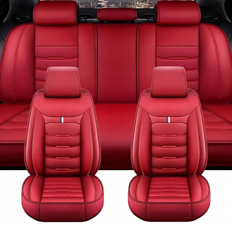 QLEQMZTV Auto Sitzbezüge Sets für Audi A2 8Z 1999-2005, 5 Sitzer Leder Vorne Hinten Autositzbezüge Allwetter Atmungsaktiv rutschfest Schonbezüge Sitzschoner Innenraum Zubehör,F/Red von QLEQMZTV