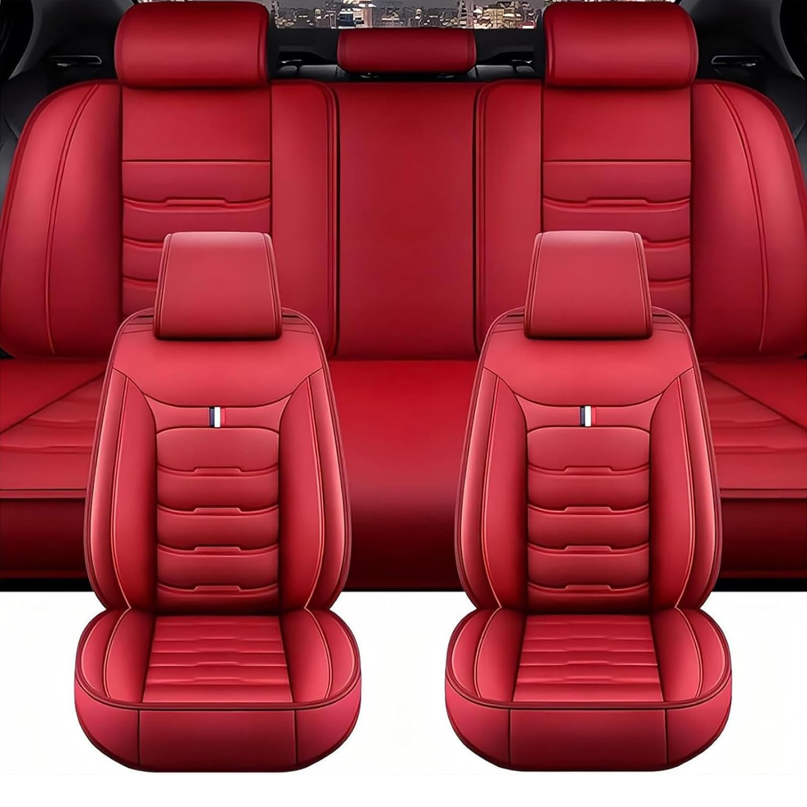 QLEQMZTV Auto Sitzbezüge Sets für Toyota Aygo X AB70 2021 2022 2023 2024 2025, 5 Sitzer Leder Vorne Hinten Autositzbezüge Allwetter Atmungsaktiv rutschfest Schonbezüge Sitzschoner Innenraum Zubehör von QLEQMZTV