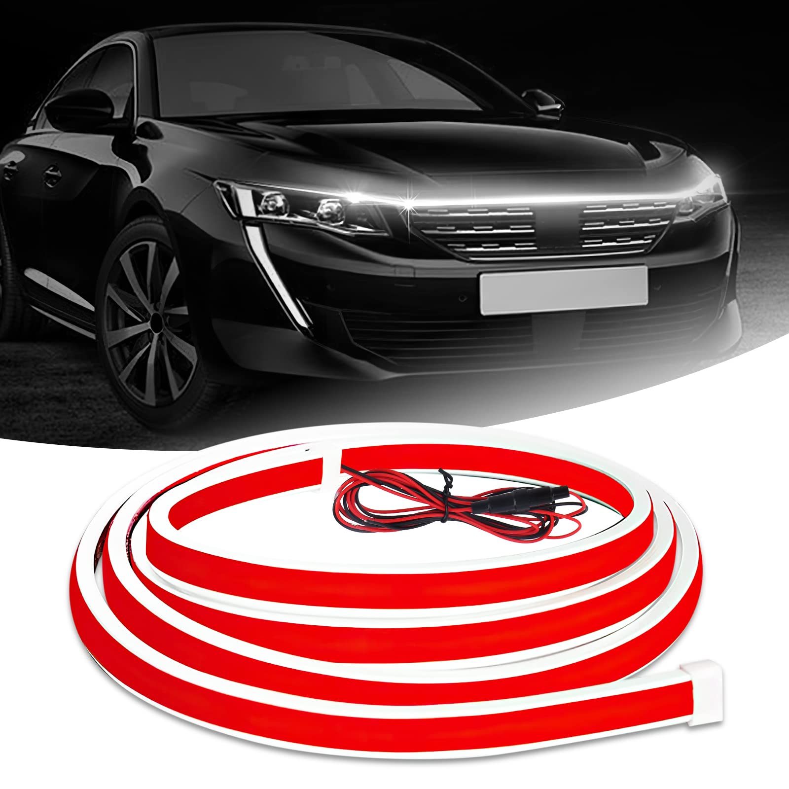 Universal LED Tagfahrlicht 150cm Flexible Waterproof Streifen Licht 10-16V Dynamic Scan Start Up Hoodbeam Kit Scan Starting Car Hood Light Strip Motorhaube Lichtstreifen für SUV, LKW Universal LED Tagfahrlicht 150cm Flexible Waterproof Streifen Licht 10-16V Dynamic Scan Start Up Hoodbeam Kit Scan Starting Car Hood Light Strip Motorhaube Lichtstreifen für SUV, LKW von QLOUNI