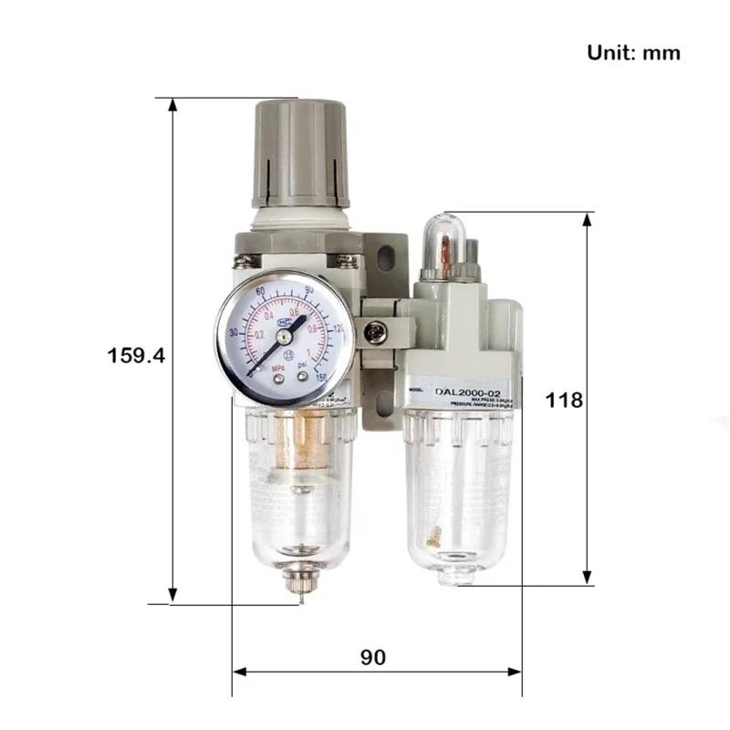 AC2010-02 AC3010-03 AC4010-04 Pneumatischer Druckregler Öl-Wasser-Abscheider Manuelle Entwässerung Kompressor Luftfilter(Only AC2010-02,Fiber Filter) von QLYUEUI