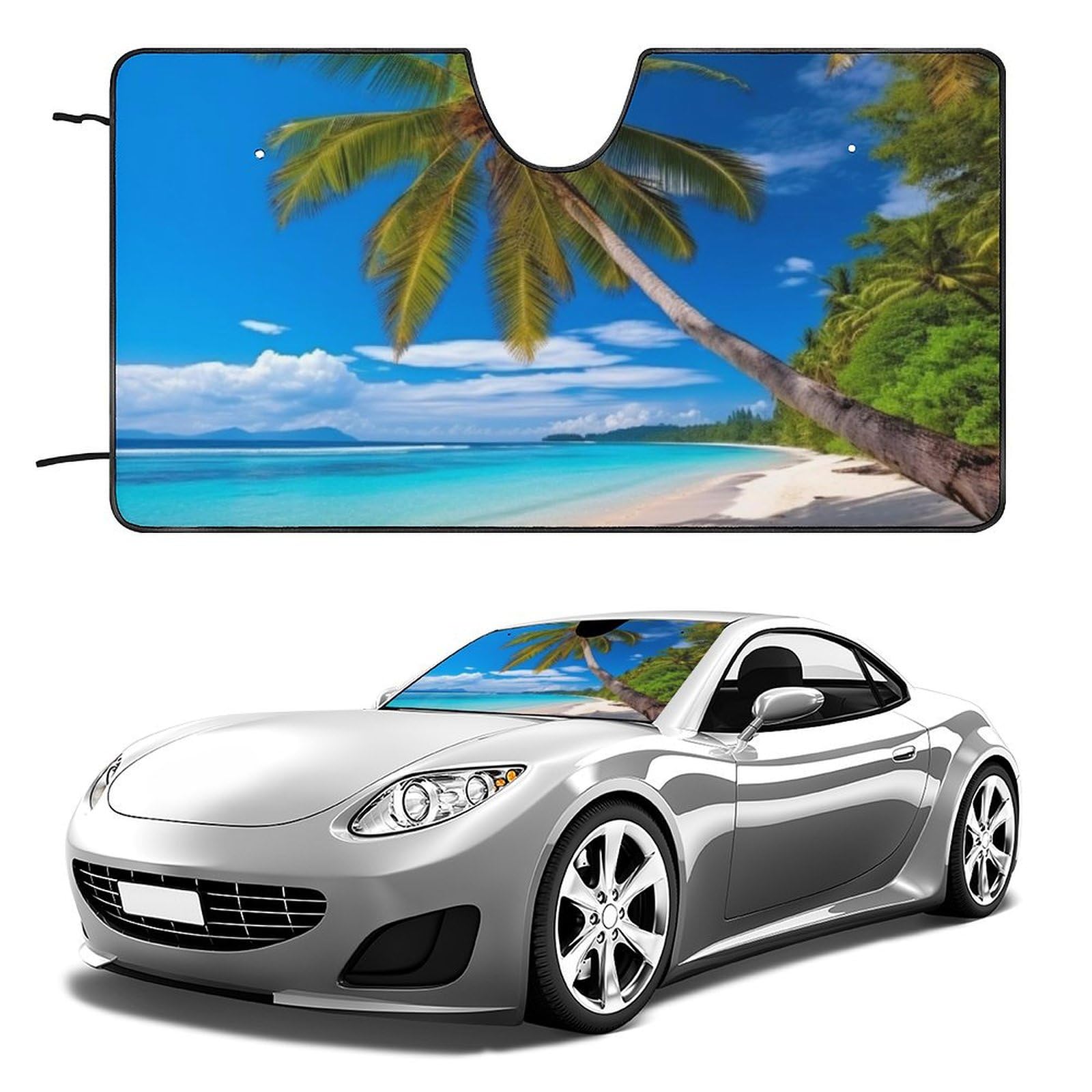 Auto Windschutzscheibe Sonnenschutz Strand und Kokosnussbaum Faltbarer Sonnenschutz Visier hält Fahrzeug kühl Fit Autos LKW SUV Auto Windschutzscheibe Sonnenschutz Strand und Kokosnussbaum Faltbarer Sonnenschutz Visier hält Fahrzeug kühl Fit Autos LKW SUV von QMNLKH