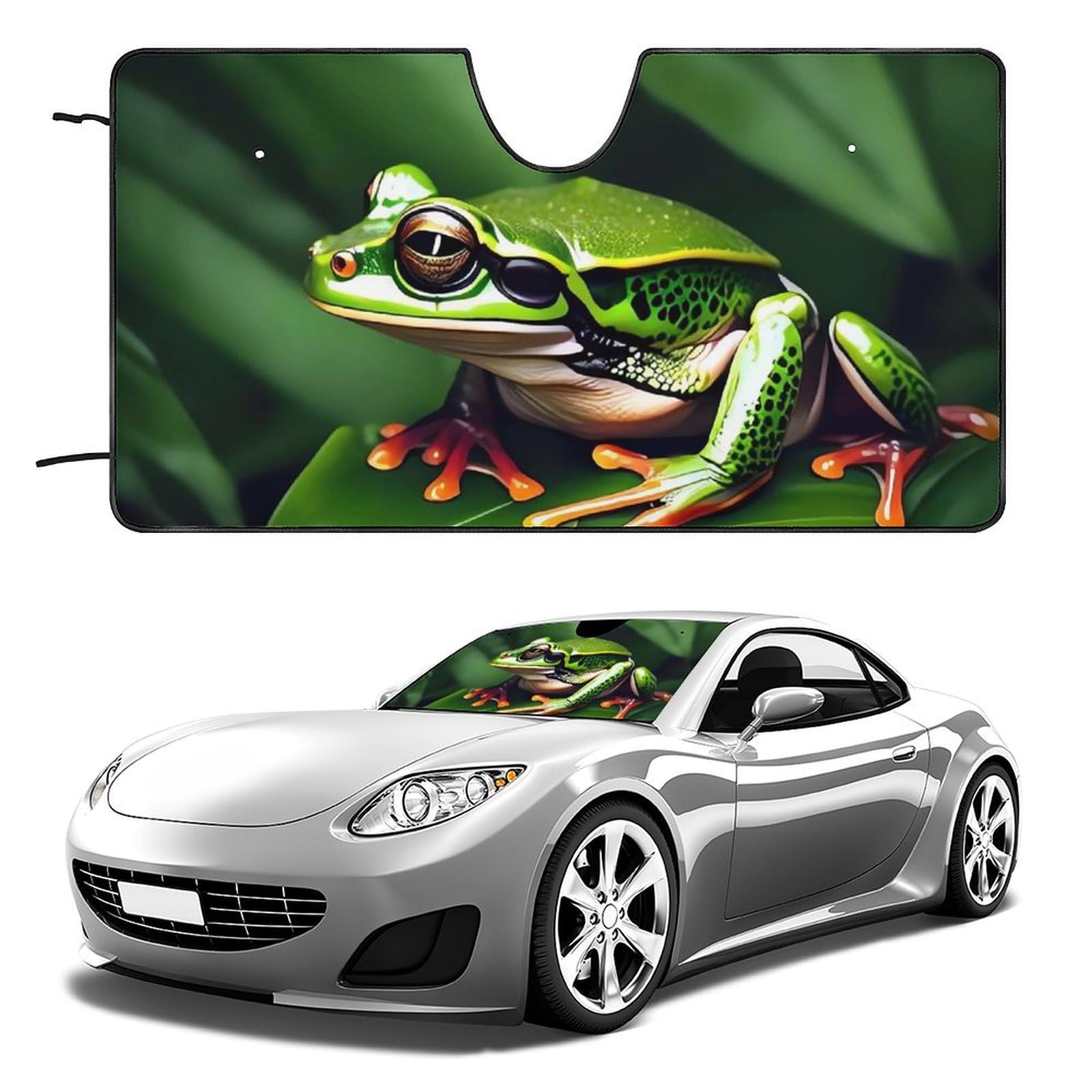 Auto Windschutzscheibe Sonnenschutz Tier Frosch Grünes Blatt Blätter Faltbarer Sonnenschutz Visier hält Fahrzeug kühl Fit PKW LKW SUV Auto Windschutzscheibe Sonnenschutz Tier Frosch Grünes Blatt Blätter Faltbarer Sonnenschutz Visier hält Fahrzeug kühl Fit PKW LKW SUV von QMNLKH