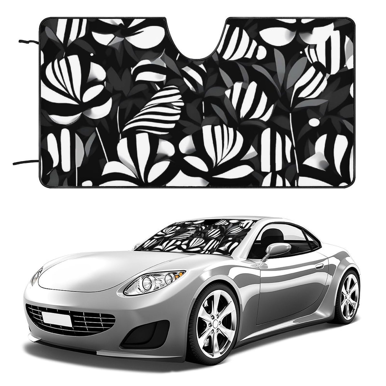Auto Windschutzscheibe Sonnenschutz schwarz weiß gestreift Blumen Faltbarer Sonnenschutz Visier hält Fahrzeug kühl Fit PKW LKW SUV Auto Windschutzscheibe Sonnenschutz schwarz weiß gestreift Blumen Faltbarer Sonnenschutz Visier hält Fahrzeug kühl Fit PKW LKW SUV von QMNLKH