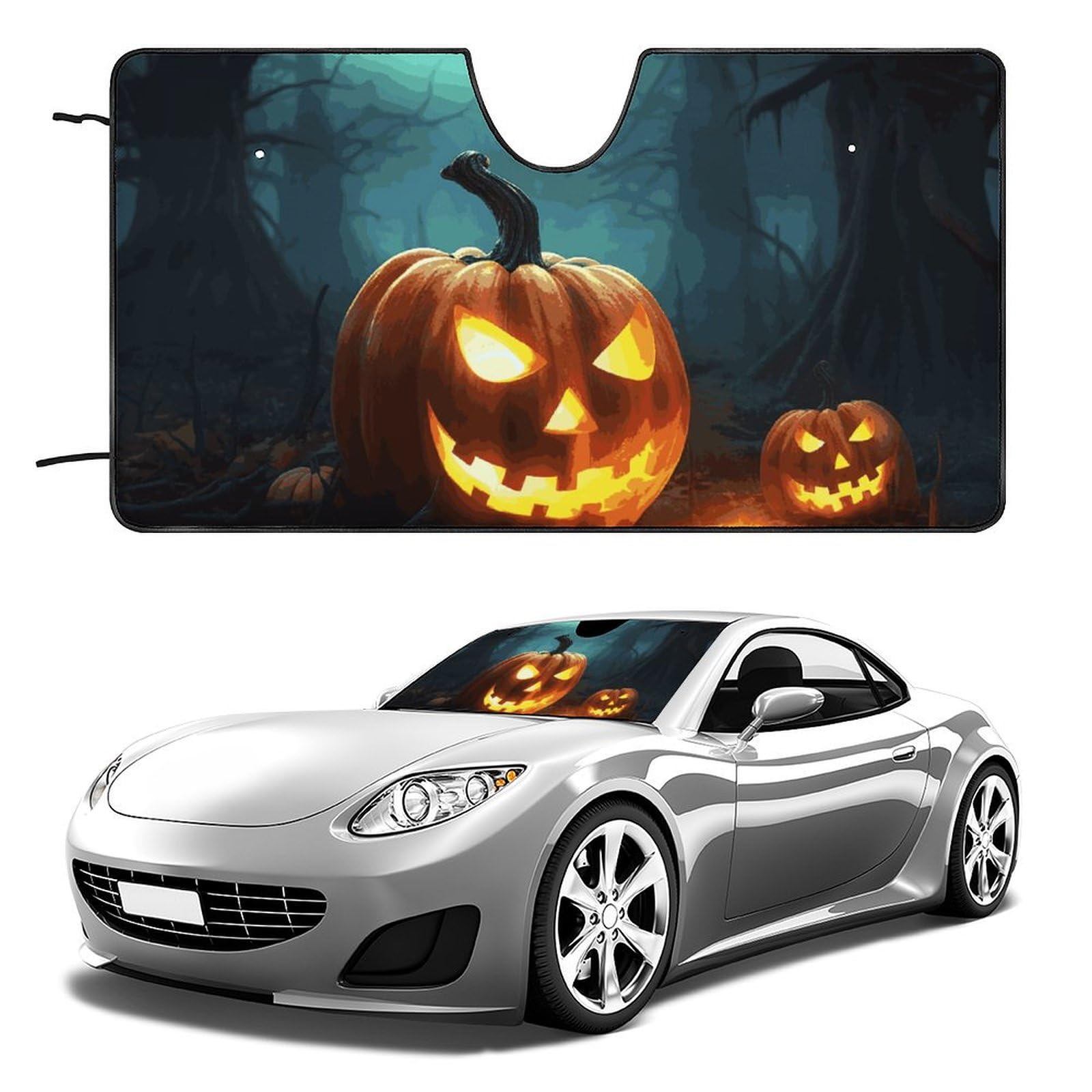 Auto-Windschutzscheiben-Sonnenschutz, Happy Halloween, Kürbisse, faltbar, hält das Fahrzeug kühl, passend für Autos, LKWs, SUVs Auto-Windschutzscheiben-Sonnenschutz, Happy Halloween, Kürbisse, faltbar, hält das Fahrzeug kühl, passend für Autos, LKWs, SUVs von QMNLKH