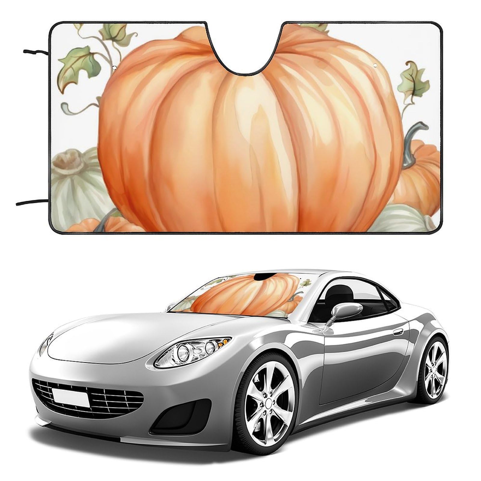 Auto-Windschutzscheiben-Sonnenschutz, Herbst-Aquarell-Kürbisse, faltbar, hält das Fahrzeug kühl, passend für Autos, LKWs, SUVs Auto-Windschutzscheiben-Sonnenschutz, Herbst-Aquarell-Kürbisse, faltbar, hält das Fahrzeug kühl, passend für Autos, LKWs, SUVs von QMNLKH