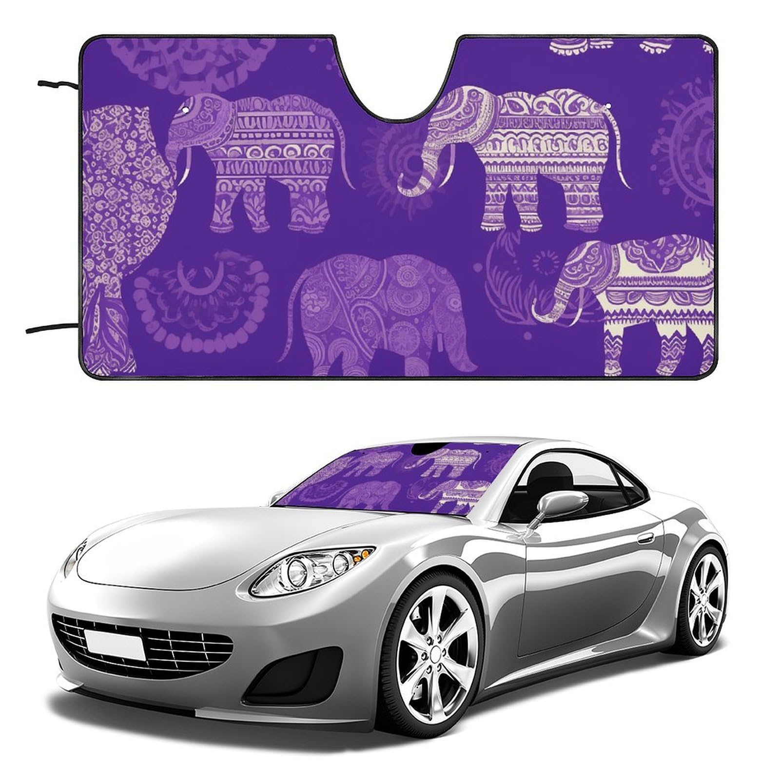 Auto-Windschutzscheiben-Sonnenschutz, violett, Elefant, faltbar, hält das Fahrzeug kühl, passend für Autos, LKWs, SUVs Auto-Windschutzscheiben-Sonnenschutz, violett, Elefant, faltbar, hält das Fahrzeug kühl, passend für Autos, LKWs, SUVs von QMNLKH