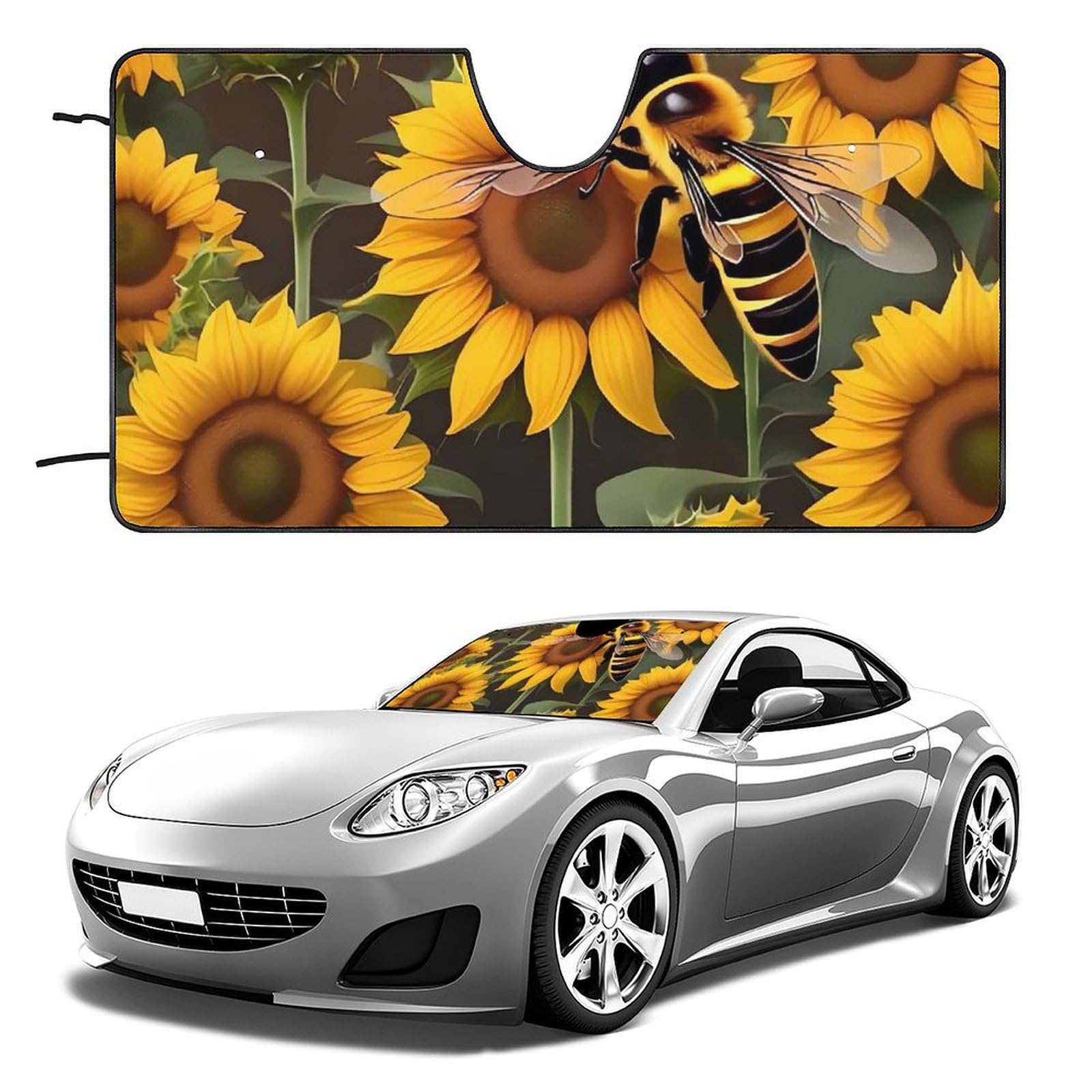 Windschutzscheiben-Sonnenschutz, Biene und Sonnenblumen, faltbar, hält das Fahrzeug kühl, passend für Autos, LKWs, SUVs Windschutzscheiben-Sonnenschutz, Biene und Sonnenblumen, faltbar, hält das Fahrzeug kühl, passend für Autos, LKWs, SUVs von QMNLKH