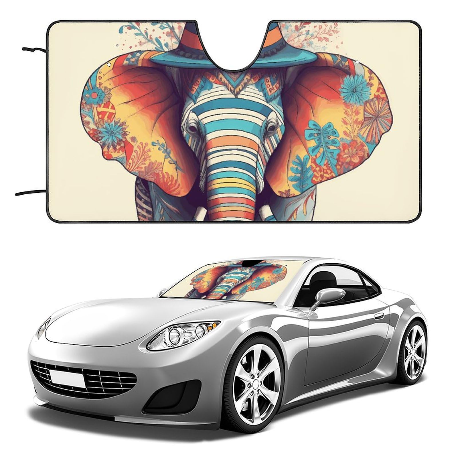 Windschutzscheiben-Sonnenschutz, Elefant, mit Hut, faltbarer Sonnenschutz, hält das Fahrzeug kühl, passend für Autos, LKWs, SUVs Windschutzscheiben-Sonnenschutz, Elefant, mit Hut, faltbarer Sonnenschutz, hält das Fahrzeug kühl, passend für Autos, LKWs, SUVs von QMNLKH