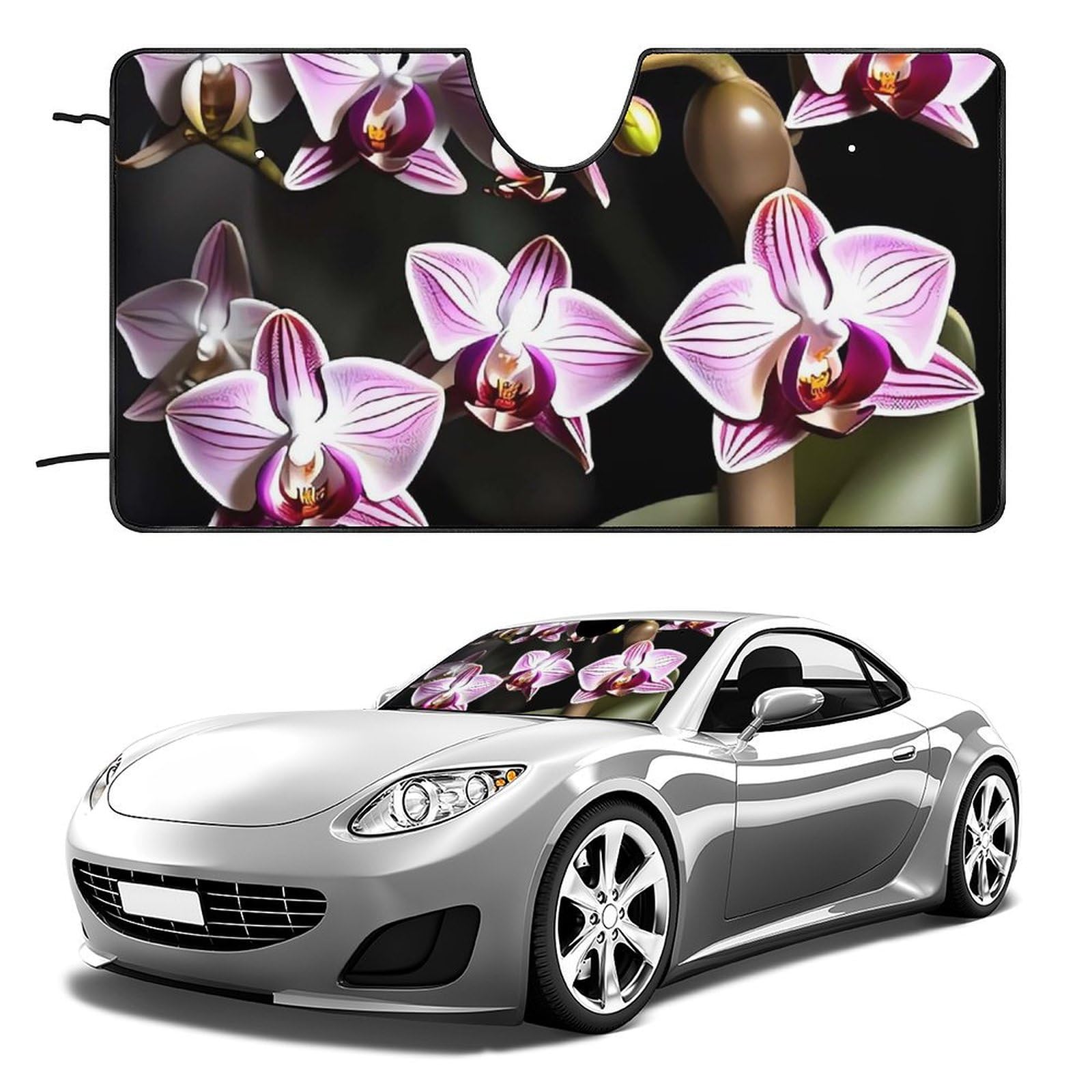 Windschutzscheiben-Sonnenschutz, Glocke, Orchideenmuster, faltbar, hält das Fahrzeug kühl, passend für Autos, LKWs, SUVs Windschutzscheiben-Sonnenschutz, Glocke, Orchideenmuster, faltbar, hält das Fahrzeug kühl, passend für Autos, LKWs, SUVs von QMNLKH