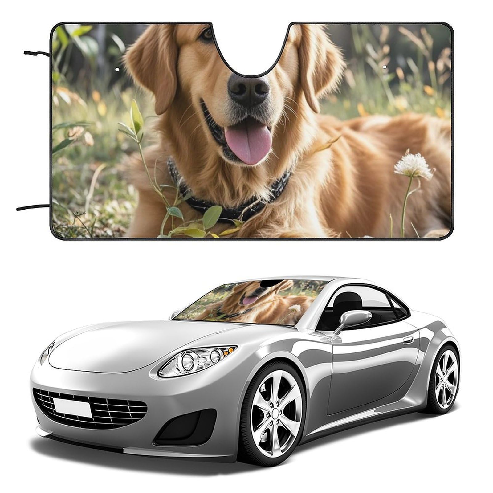 Windschutzscheiben-Sonnenschutz, Golden Retriever, faltbar, hält das Fahrzeug kühl, passend für Autos, LKWs, SUVs Windschutzscheiben-Sonnenschutz, Golden Retriever, faltbar, hält das Fahrzeug kühl, passend für Autos, LKWs, SUVs von QMNLKH