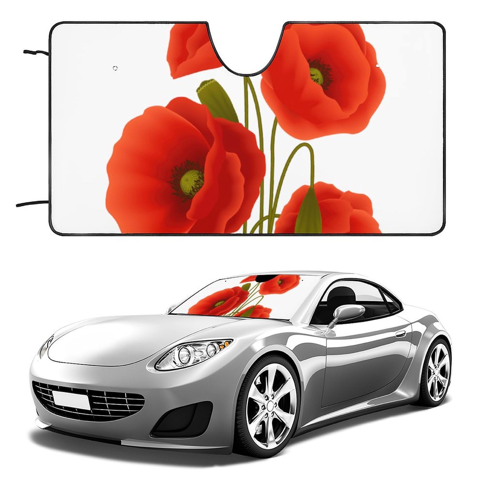 Windschutzscheiben-Sonnenschutz, Mohnblumen, faltbar, hält das Fahrzeug kühl, passend für Autos, LKWs, SUVs Windschutzscheiben-Sonnenschutz, Mohnblumen, faltbar, hält das Fahrzeug kühl, passend für Autos, LKWs, SUVs von QMNLKH