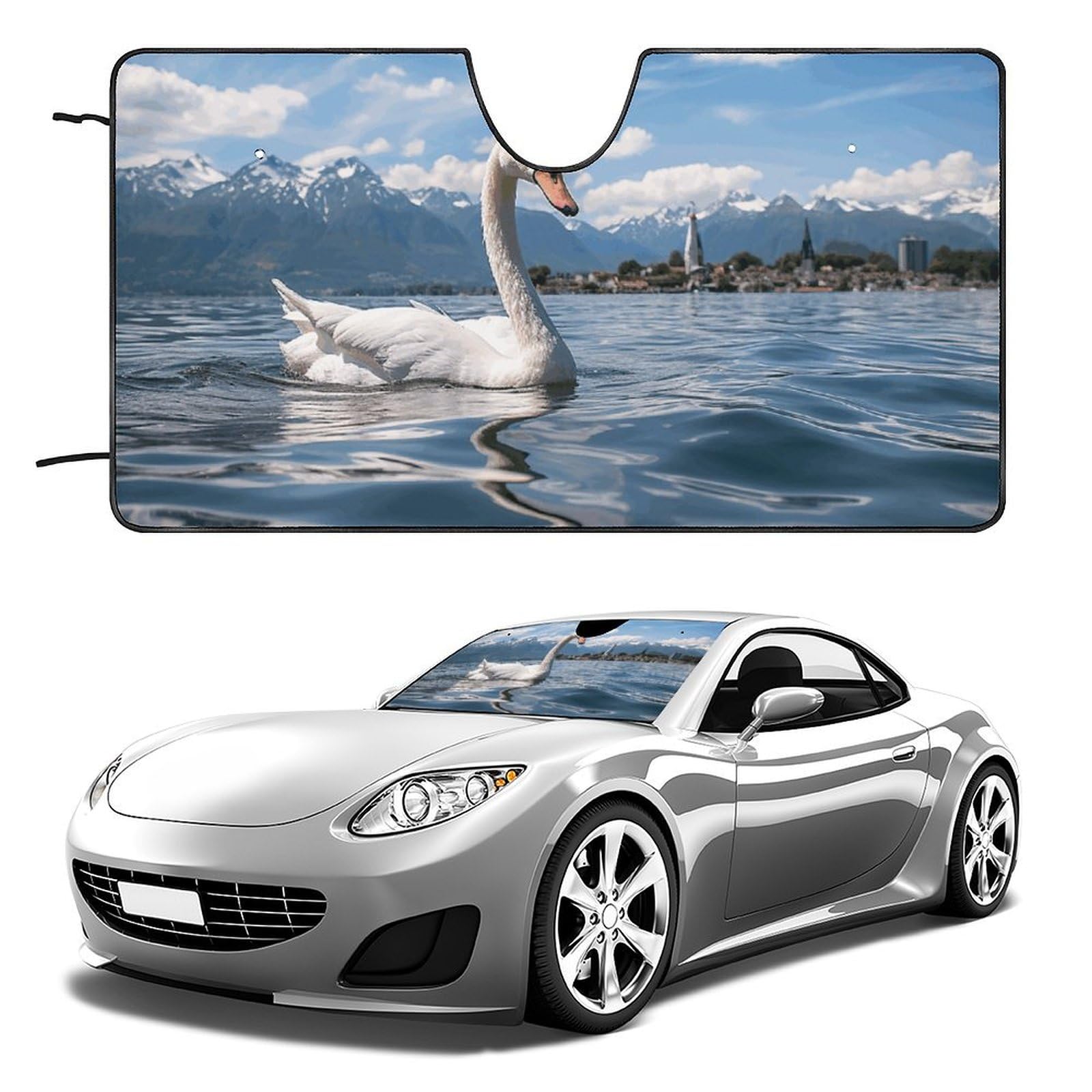 Windschutzscheiben-Sonnenschutz, Motiv: Schwan im See, faltbar, hält das Fahrzeug kühl, passend für Autos, LKWs, SUVs Windschutzscheiben-Sonnenschutz, Motiv: Schwan im See, faltbar, hält das Fahrzeug kühl, passend für Autos, LKWs, SUVs von QMNLKH
