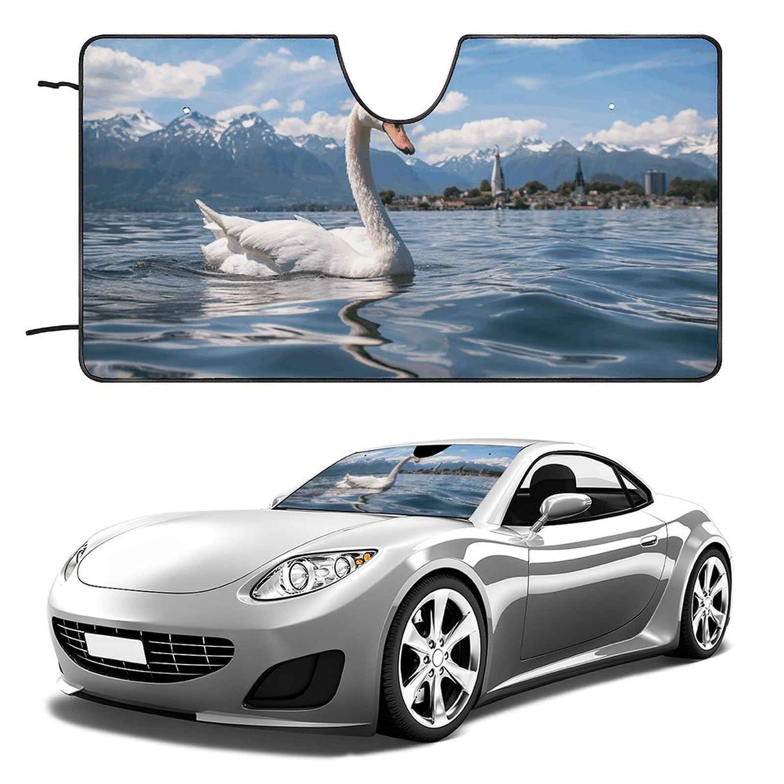 Windschutzscheiben-Sonnenschutz, Motiv: Schwan im See, faltbar, hält das Fahrzeug kühl, passend für Autos, LKWs, SUVs Windschutzscheiben-Sonnenschutz, Motiv: Schwan im See, faltbar, hält das Fahrzeug kühl, passend für Autos, LKWs, SUVs von QMNLKH