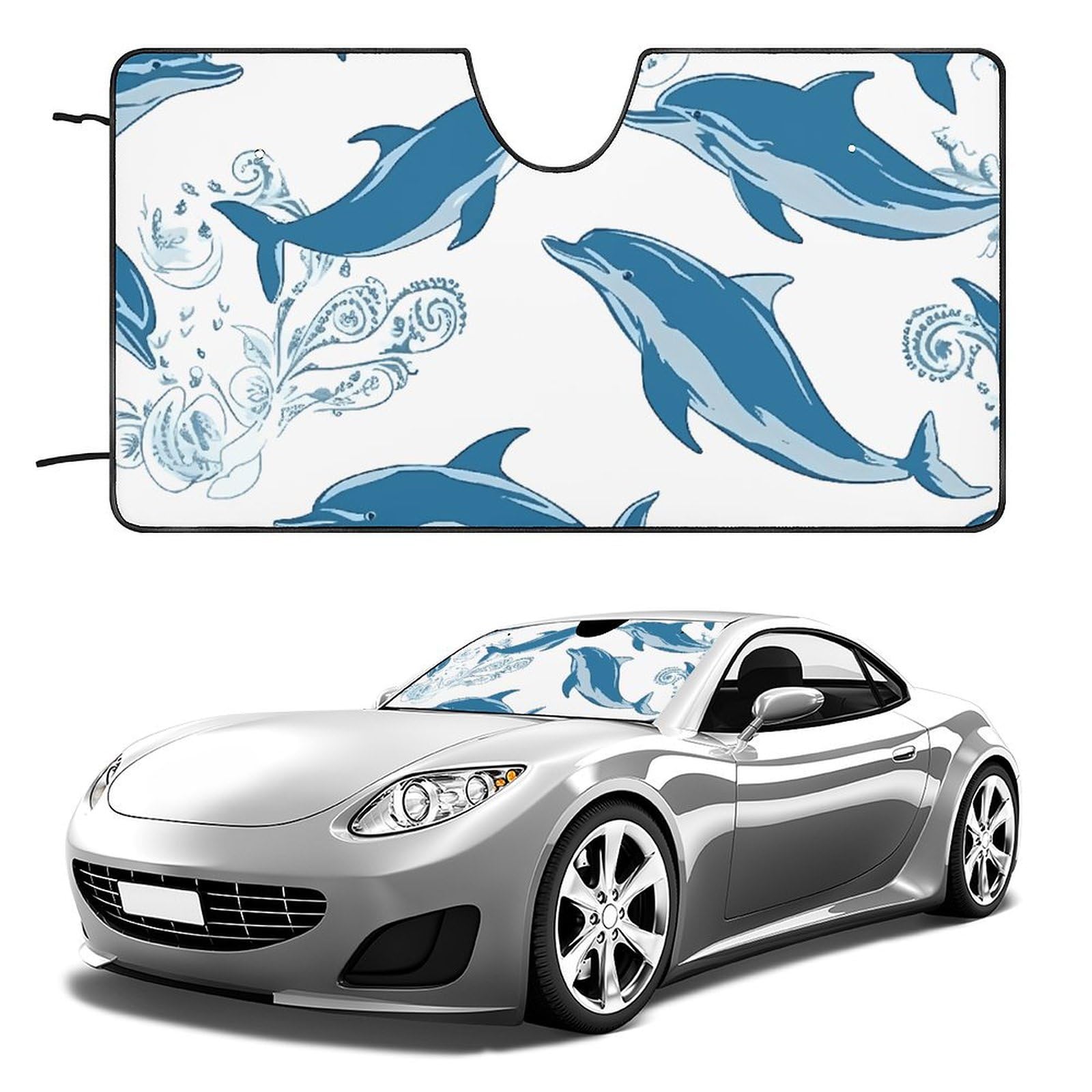 Windschutzscheiben-Sonnenschutz, blau, Delfin-Muster, faltbar, hält das Fahrzeug kühl, passend für Autos, LKWs, SUVs Windschutzscheiben-Sonnenschutz, blau, Delfin-Muster, faltbar, hält das Fahrzeug kühl, passend für Autos, LKWs, SUVs von QMNLKH