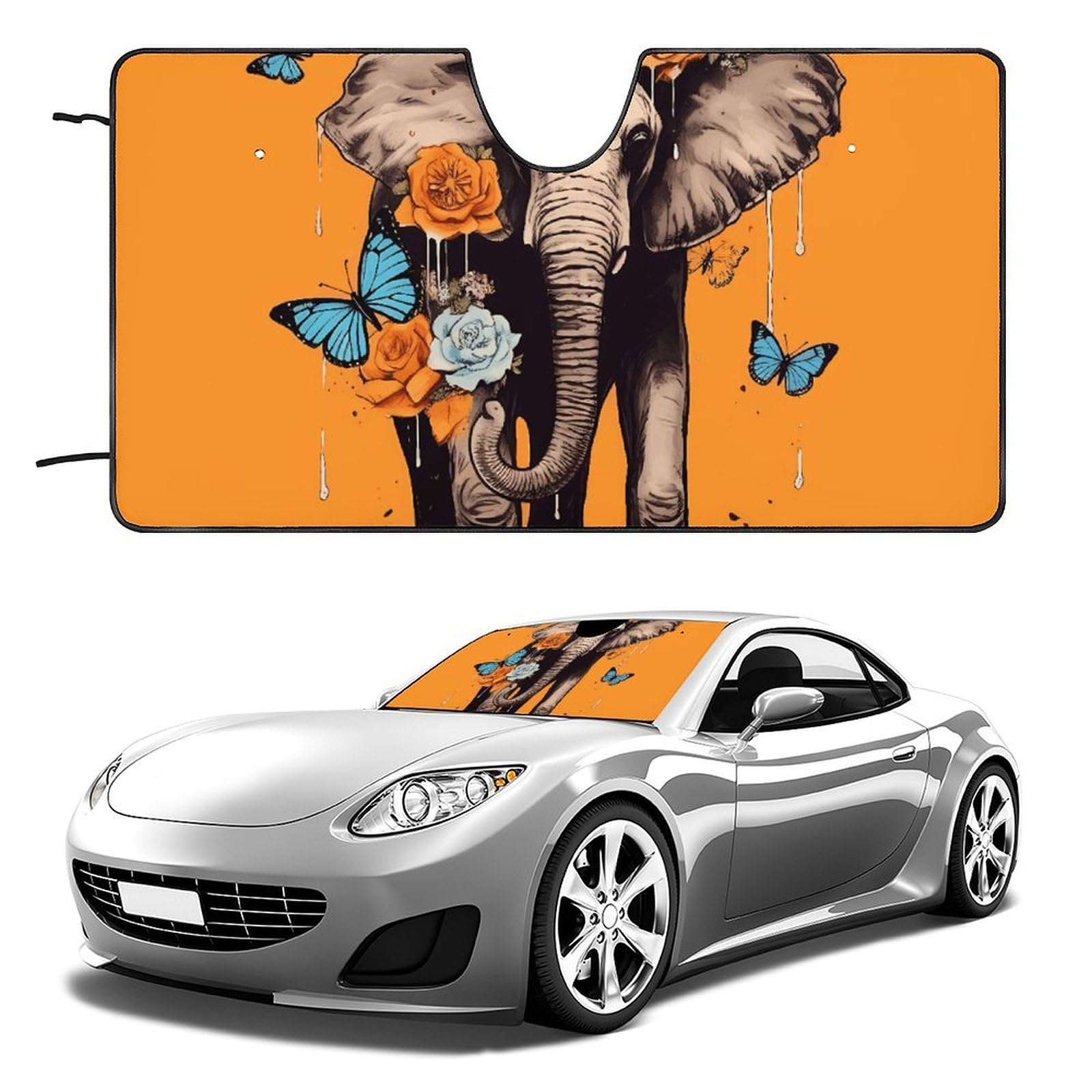 Windschutzscheiben-Sonnenschutz, blauer Schmetterling und Elefant, faltbar, hält das Fahrzeug kühl, passend für Autos, LKWs, SUVs Windschutzscheiben-Sonnenschutz, blauer Schmetterling und Elefant, faltbar, hält das Fahrzeug kühl, passend für Autos, LKWs, SUVs von QMNLKH