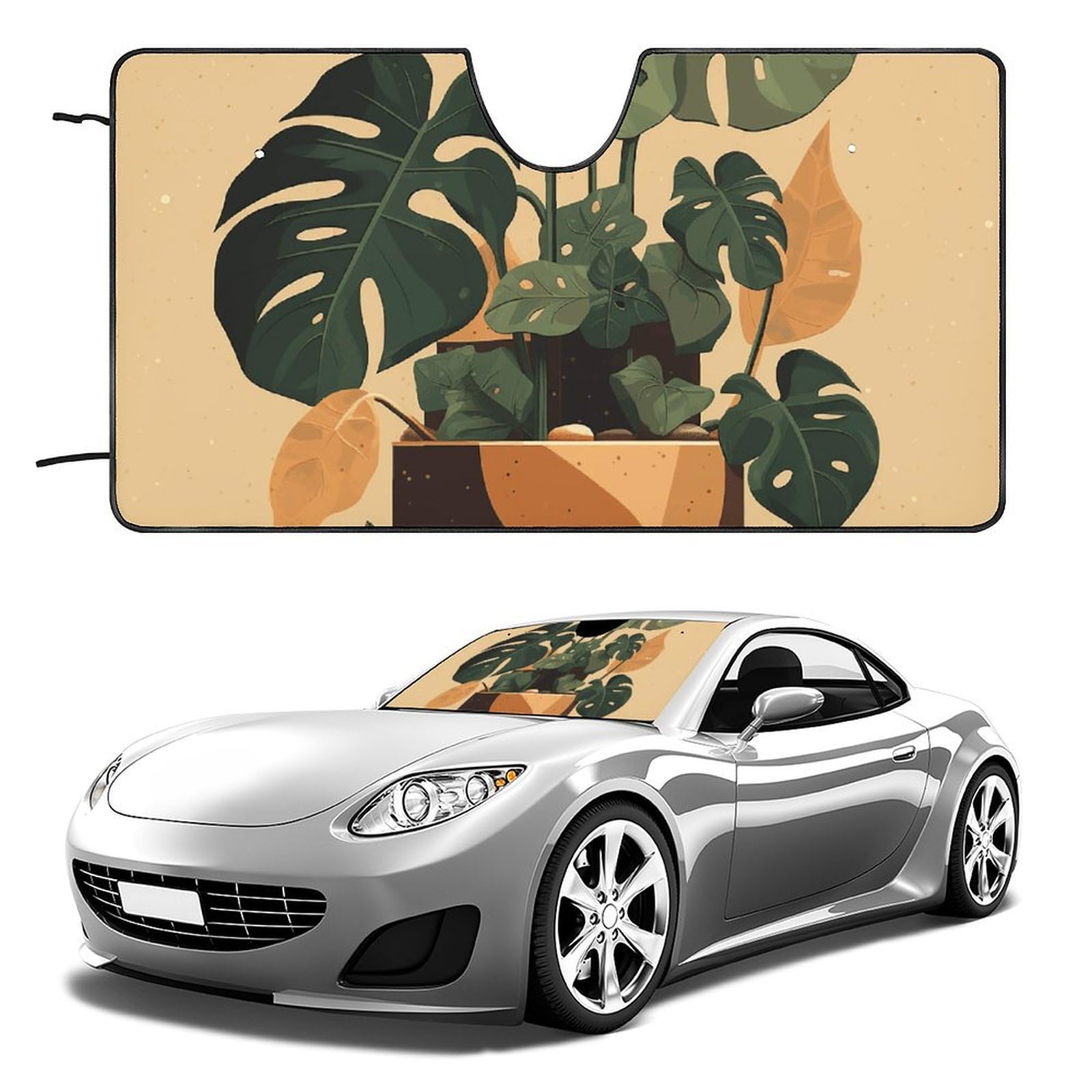 Windschutzscheiben-Sonnenschutz, grau, Monstera-Pflanze, faltbar, hält das Fahrzeug kühl, passend für Autos, LKWs, SUVs Windschutzscheiben-Sonnenschutz, grau, Monstera-Pflanze, faltbar, hält das Fahrzeug kühl, passend für Autos, LKWs, SUVs von QMNLKH