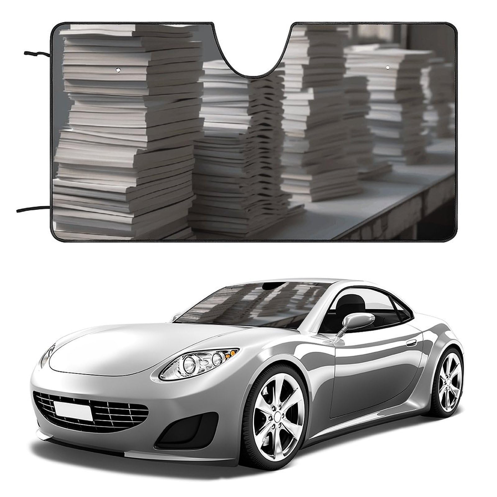 Windschutzscheiben-Sonnenschutz, großer Stapel von Büchern, faltbarer Sonnenschutz, hält das Fahrzeug kühl, passend für Autos, LKWs, SUVs Windschutzscheiben-Sonnenschutz, großer Stapel von Büchern, faltbarer Sonnenschutz, hält das Fahrzeug kühl, passend für Autos, LKWs, SUVs von QMNLKH