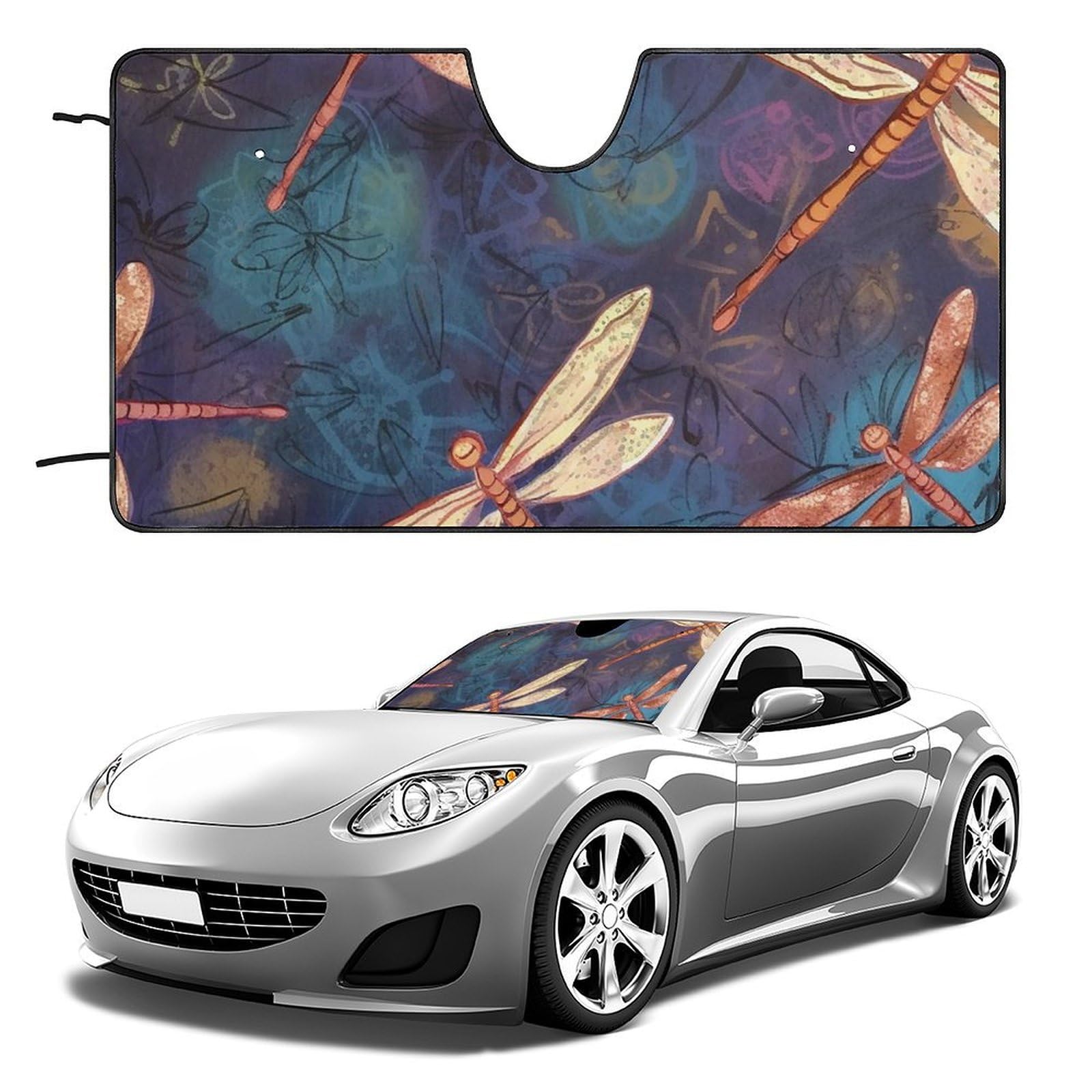 Windschutzscheiben-Sonnenschutz, handbemalt, Libelle, faltbar, hält das Fahrzeug kühl, passend für Autos, LKWs, SUVs Windschutzscheiben-Sonnenschutz, handbemalt, Libelle, faltbar, hält das Fahrzeug kühl, passend für Autos, LKWs, SUVs von QMNLKH