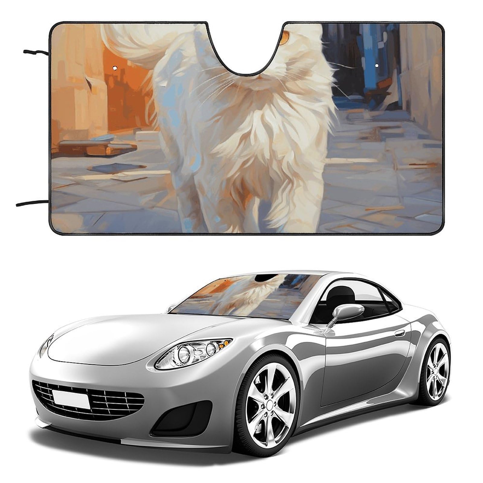 Windschutzscheiben-Sonnenschutz, weiße Katze mit gelben Augen, faltbarer Sonnenschutz, hält das Fahrzeug kühl, passend für Autos, LKWs, SUVs Windschutzscheiben-Sonnenschutz, weiße Katze mit gelben Augen, faltbarer Sonnenschutz, hält das Fahrzeug kühl, passend für Autos, LKWs, SUVs von QMNLKH