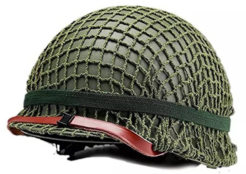QMZDXH Robuster Hochleistungshelm US Army Taktischer Helm WWII Stahl M1 Grüner Stahl Helm Replik Mit Vorgetäuschtem Netz/Canvas Kinnriemen von QMZDXH