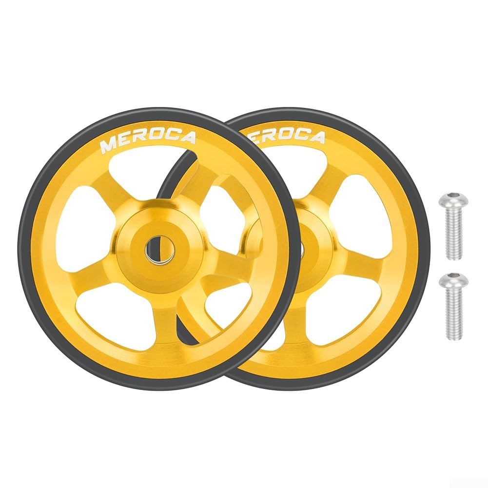 Klapprad, 60 mm, Aluminiumlegierung und Gummi, Geschmeidigkeit, mit eingebautem Lager, 2 Räder und Schrauben, für Brompton und für 3Sixty (Gold) von QOXEZY