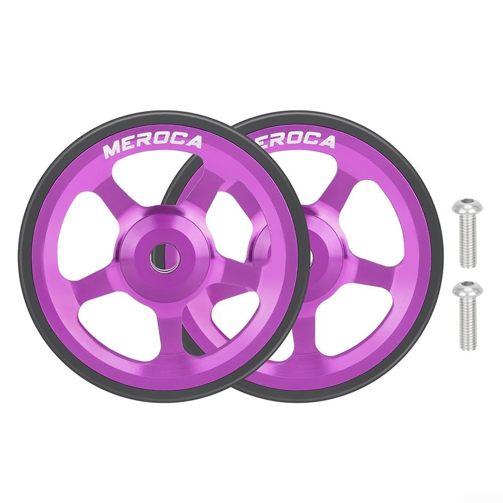 Klapprad, 60 mm, Aluminiumlegierung und Gummi, Geschmeidigkeit, mit eingebautem Lager, 2 Räder und Schrauben, für Brompton und für 3Sixty (lila) von QOXEZY