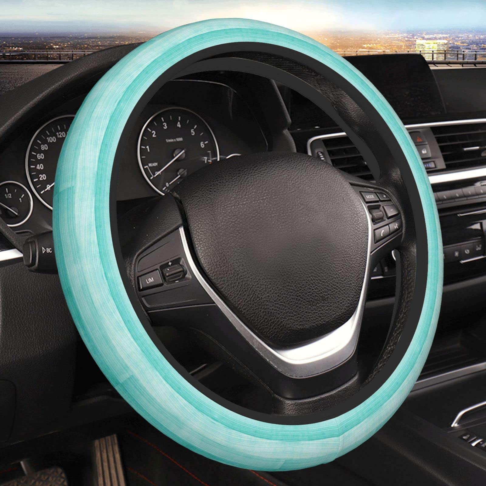 Lenkradbezug, universal, 38,1 cm (15 Zoll), für Auto, Innendekoration, Zubehör, kühles Mikrofaser-Leder, für Damen und Herren, Blaugrün von QQIAEJIA