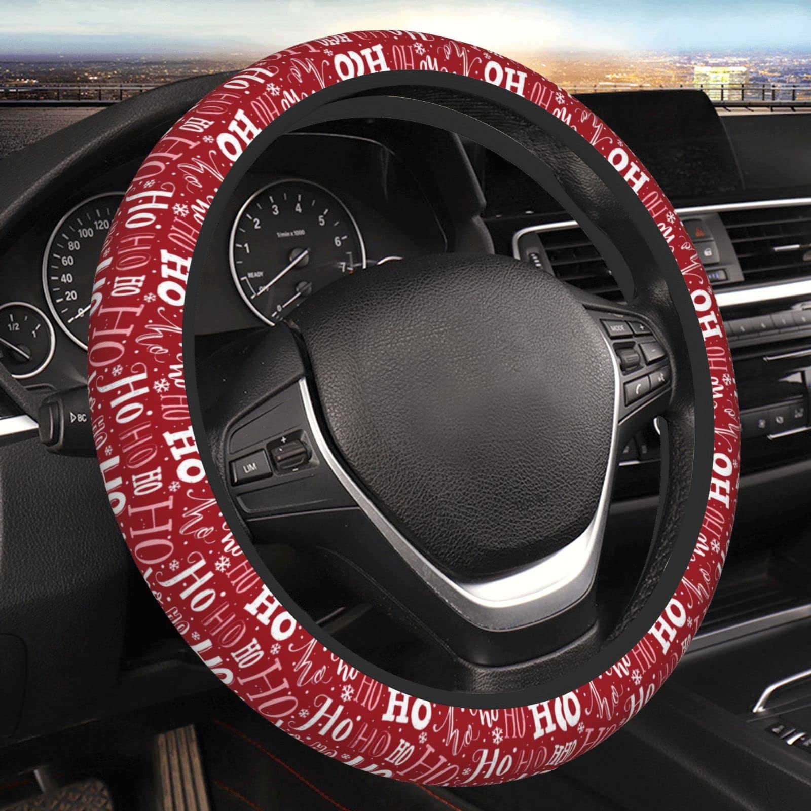 Ho Pattern Lustige Weihnachten Lenkradbezug - Universal 15 Zoll Auto Lenkrad Abdeckungen Grip Auto Interne Dekoration Zubehör Coole Mikrofaser Leder Wrap für Mann und Frau von QQIAEJIA