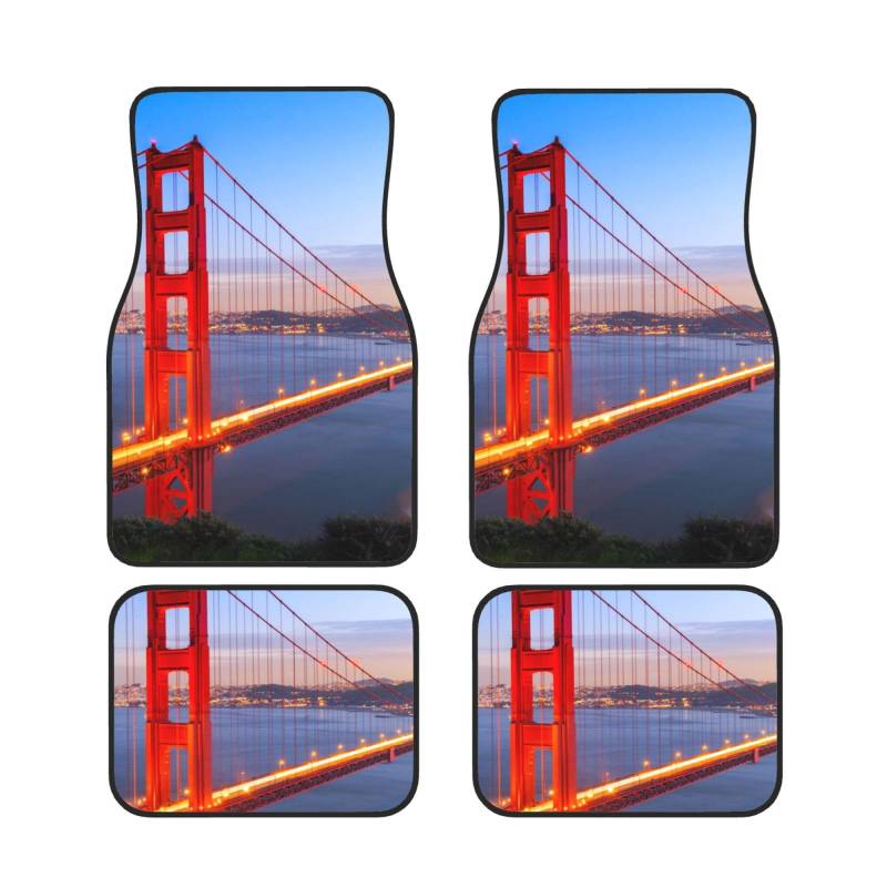 Golden Gate Bridge Auto Teppich Fußmatten 4-teiliges Set Fahrzeug vorne & hinten Fußmatten Heavy Duty Gummi Rückseite Teppich Universal Fit Allwetter-Fußmatten für Auto, SUV, LKW von QQLADY