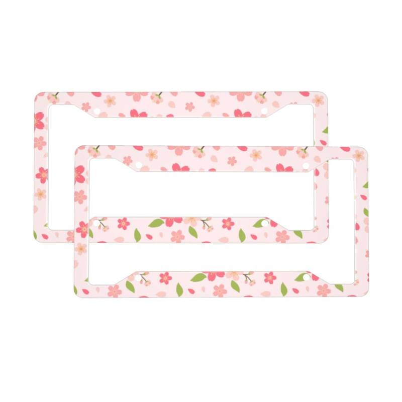 Rosa Blumen Kennzeichenrahmen 2 Stück Set Nummernschildhalter mit 4 Löchern Aluminium Auto Nummernschild Rahmen Autos Dekor Zubehör Passend für Standard US-Fahrzeuge Größe 31,2 x 15,2 cm von QQLADY