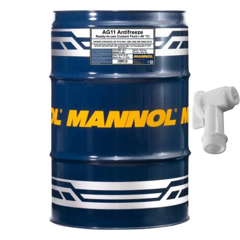 60 L MANNOL Kühlerfrostschutz Longterm Antifreeze AG11-40°C blau Typ G11 Hahn SAE J1034 ASTM D3306/D4340/D4985 NATO S759VAG TL 774 von Diederichs