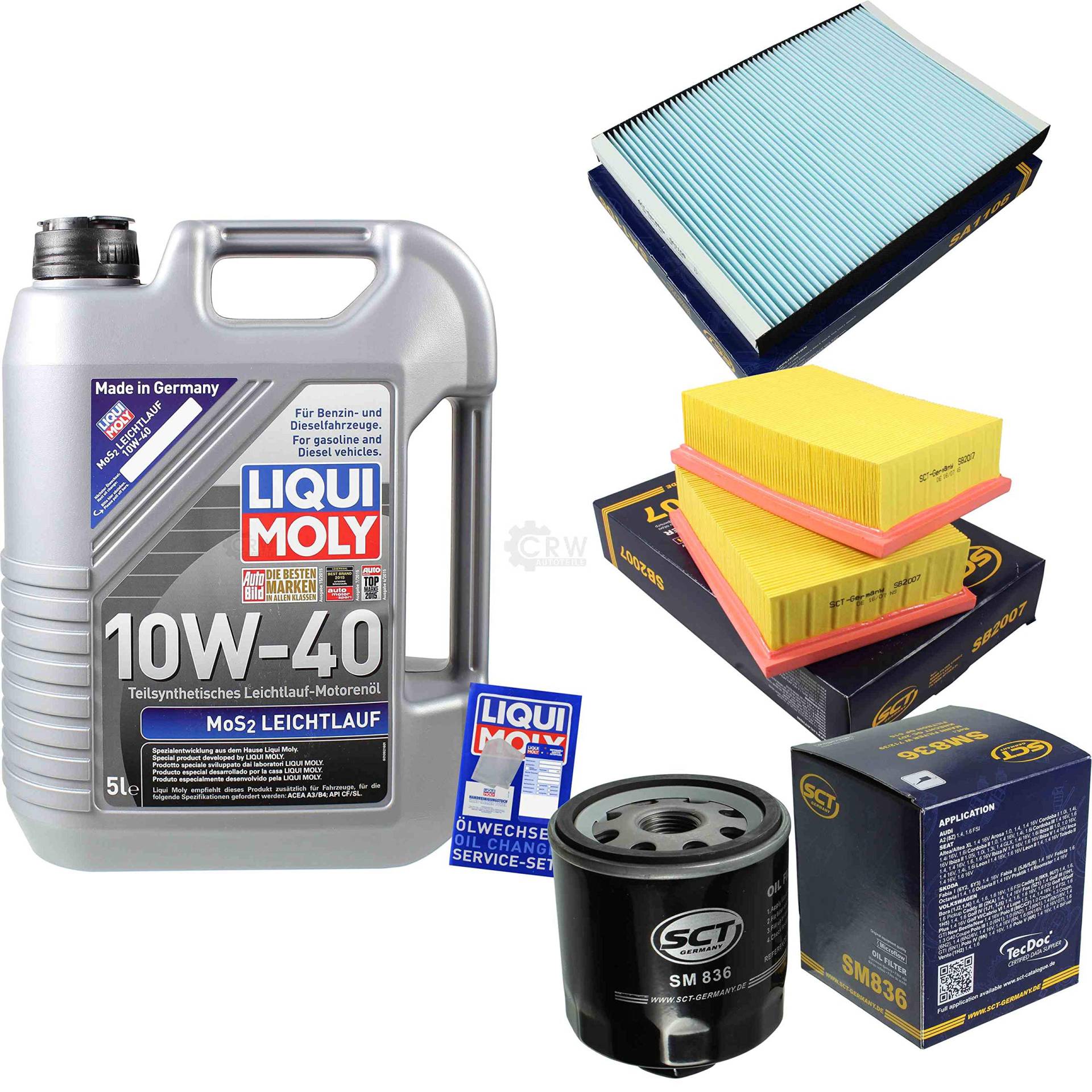 Filter Set Inspektionspaket 5 Liter Motoröl MoS2 Leichtlauf 10W-40 SCT Germany Innenraumfilter Luftfilter Ölfilter Filter Set Inspektionspaket 5 Liter Motoröl MoS2 Leichtlauf 10W-40 SCT Germany Innenraumfilter Luftfilter Ölfilter von Diederichs