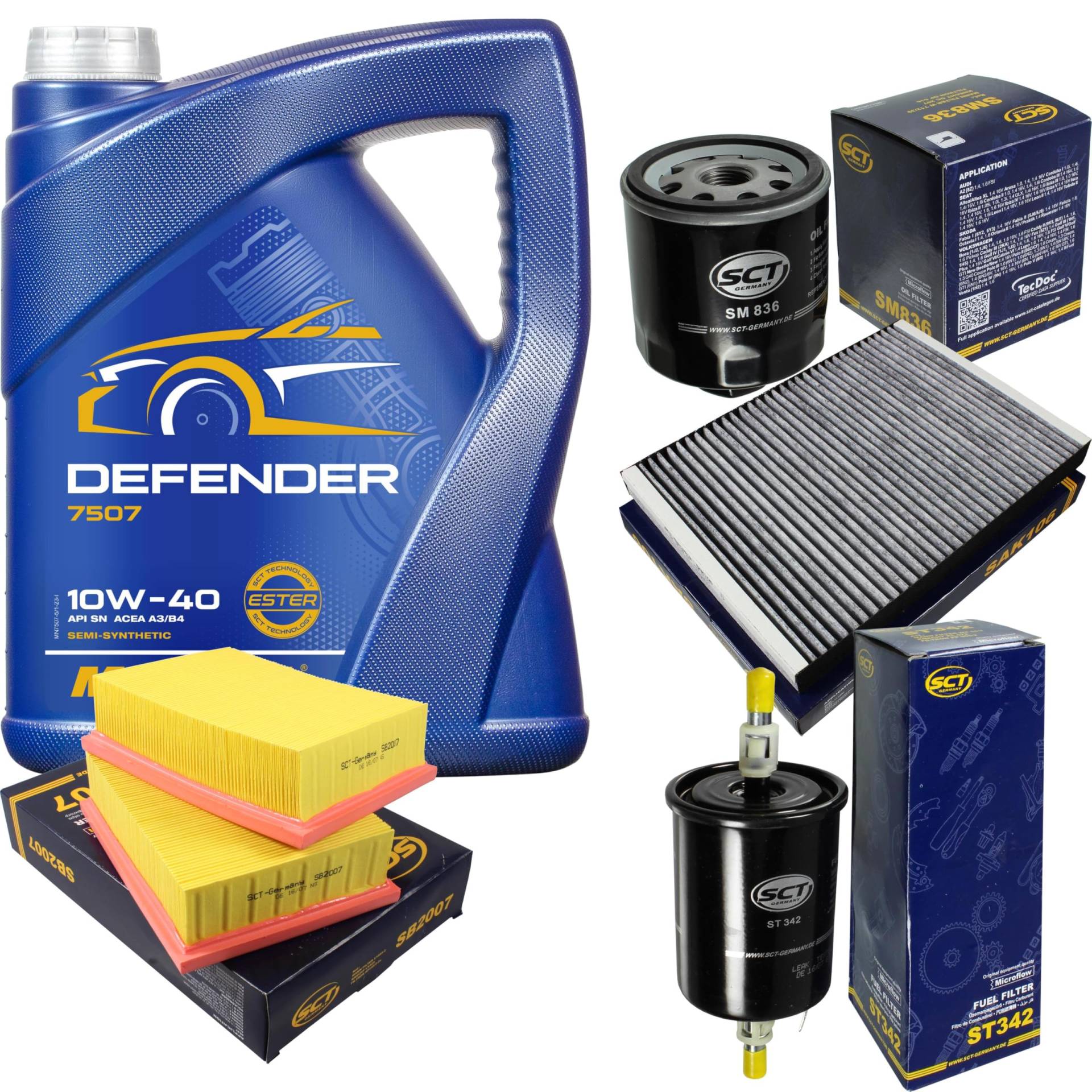 Filter Set Inspektionspaket 5 Liter MANNOL Motoröl Defender 10W-40 API SL/CF SCT Germany Innenraumfilter Luftfilter Ölfilter Kraftstofffilter Filter Set Inspektionspaket 5 Liter MANNOL Motoröl Defender 10W-40 API SL/CF SCT Germany Innenraumfilter Luftfilter Ölfilter Kraftstofffilter von Diederichs