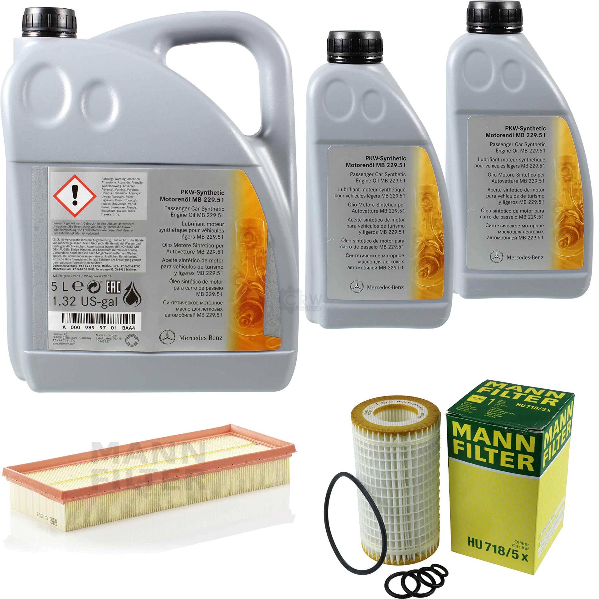 Filter Set Inspektionspaket 7 Liter Original Motoröl 5W-30 MB 229.51 MANN-FILTER Luftfilter Ölfilter von Diederichs