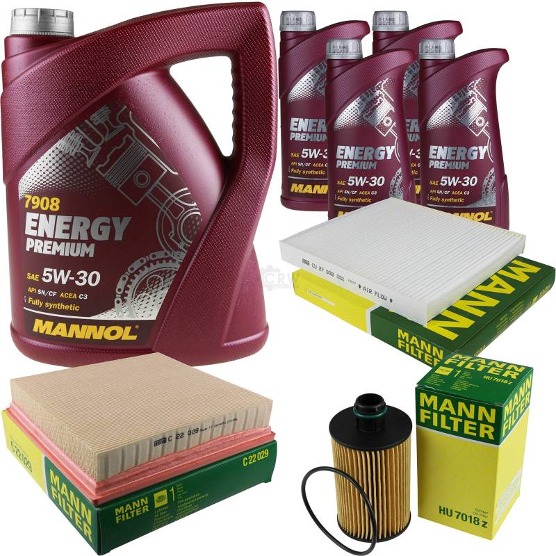 Filter Set Inspektionspaket 9 Liter MANNOL Motoröl Energy Premium 5W-30 API SN/CF MANN-FILTER Luftfilter Innenraumfilter Ölfilter von Diederichs
