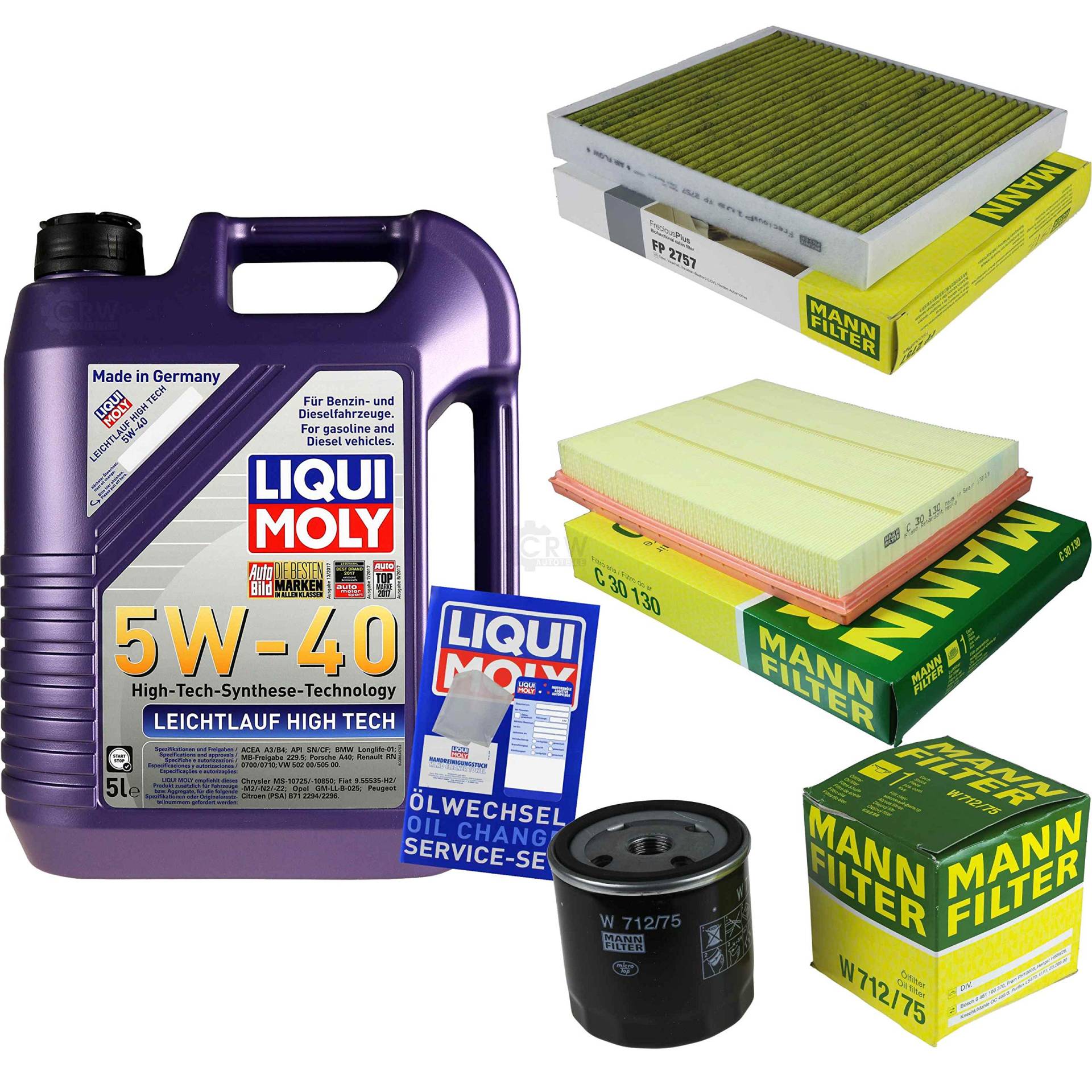 QR-PARTS 69376062 Filter Set Inspektionspaket 5 Liter Motoröl Leichtlauf High Tech 5W-40 MANN-FILTER Innenraumfilter Luftfilter Ölfilter QR-PARTS 69376062 Filter Set Inspektionspaket 5 Liter Motoröl Leichtlauf High Tech 5W-40 MANN-FILTER Innenraumfilter Luftfilter Ölfilter von Diederichs