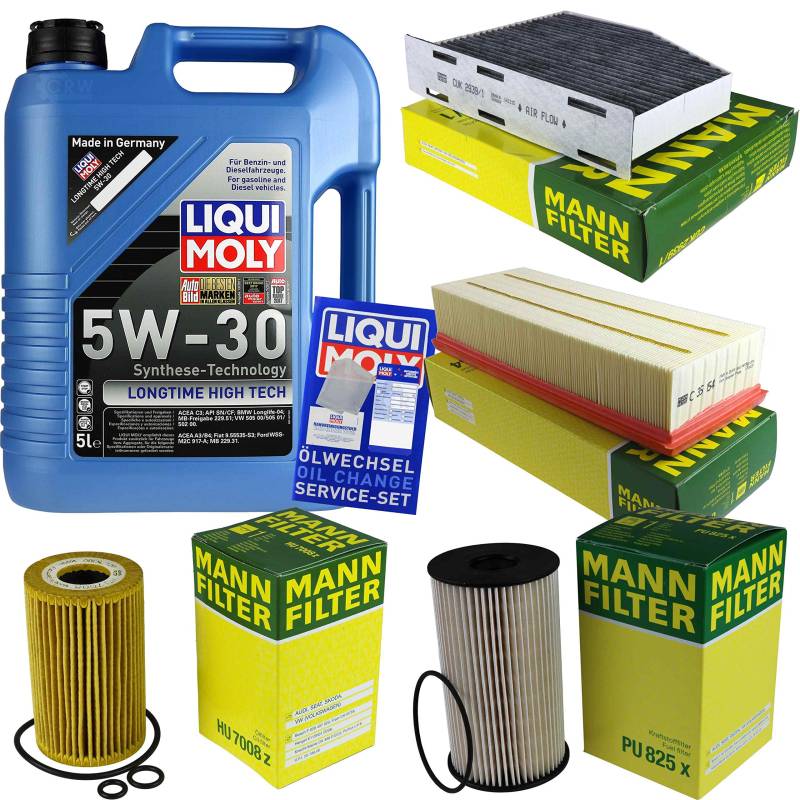 QR-PARTS 69382192 Filter Set Inspektionspaket 5 Liter Liqui Moly Motoröl Longtime High Tech 5W-30 MANN-FILTER Innenraumfilter Kraftstofffilter Luftfilter Ölfilter von Diederichs