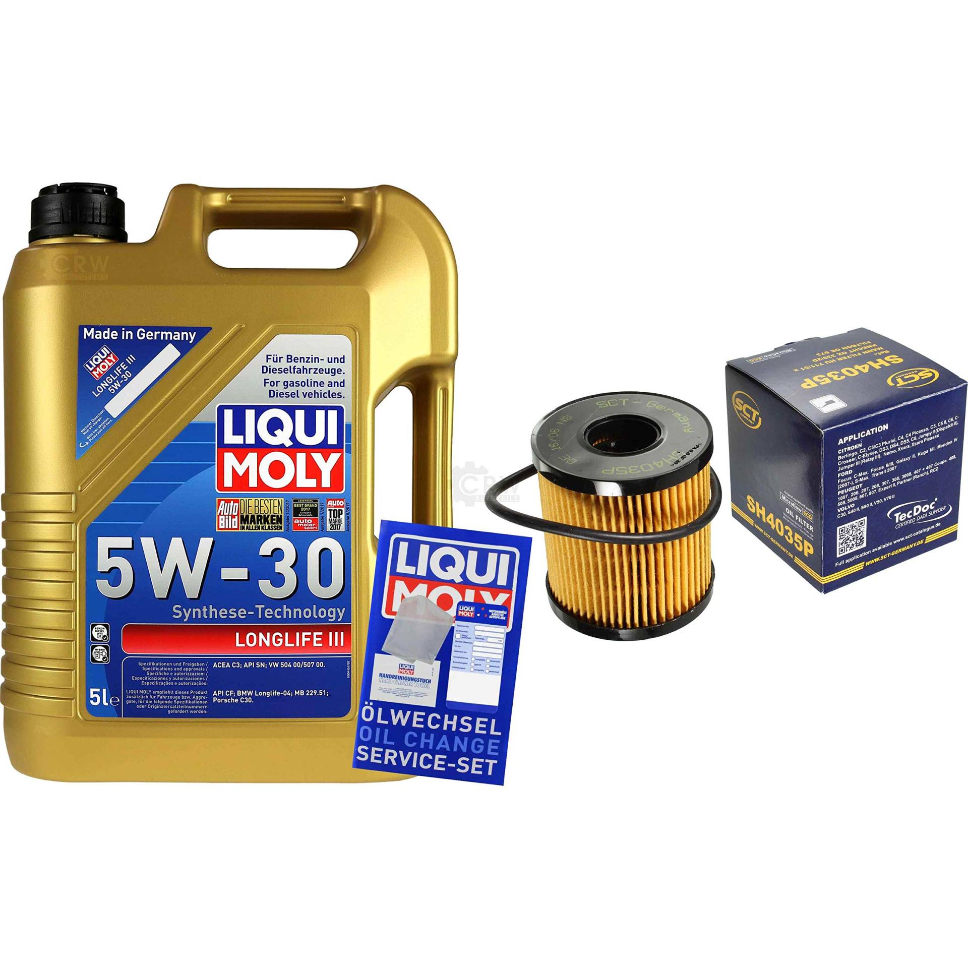 QR-PARTS 69395918 Filter Set Inspektionspaket 5 Liter Liqui Moly Motoröl Longlife III 5W-30 SCT Germany Ölfilter von Diederichs