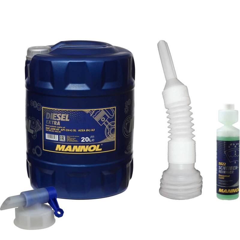 QR-Parts Set 20 Liter 85454149 5022 MN7504-20 CT4503 DIN61 MANNOL Scheibenreiniger Konzentrant 1:100 250ml DIESEL EXTRA 10W-40 Auslaufhahn von Diederichs