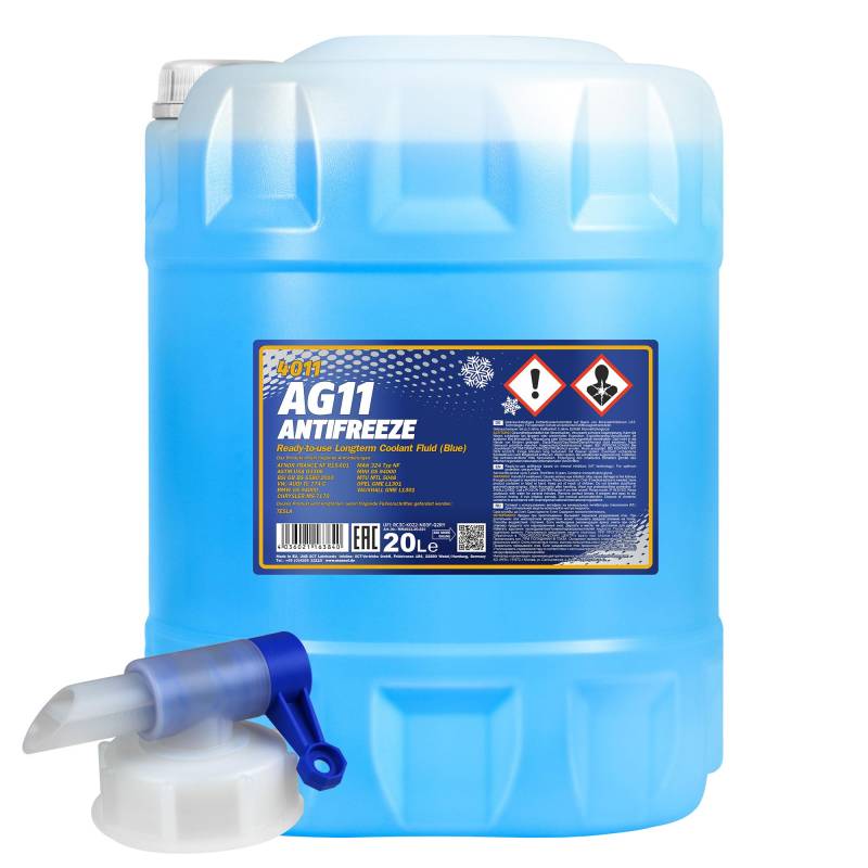 20 L MANNOL Kühlerfrostschutz Longterm Antifreeze AG11-40°C blau + Auslaufhahn Typ G11 von Diederichs
