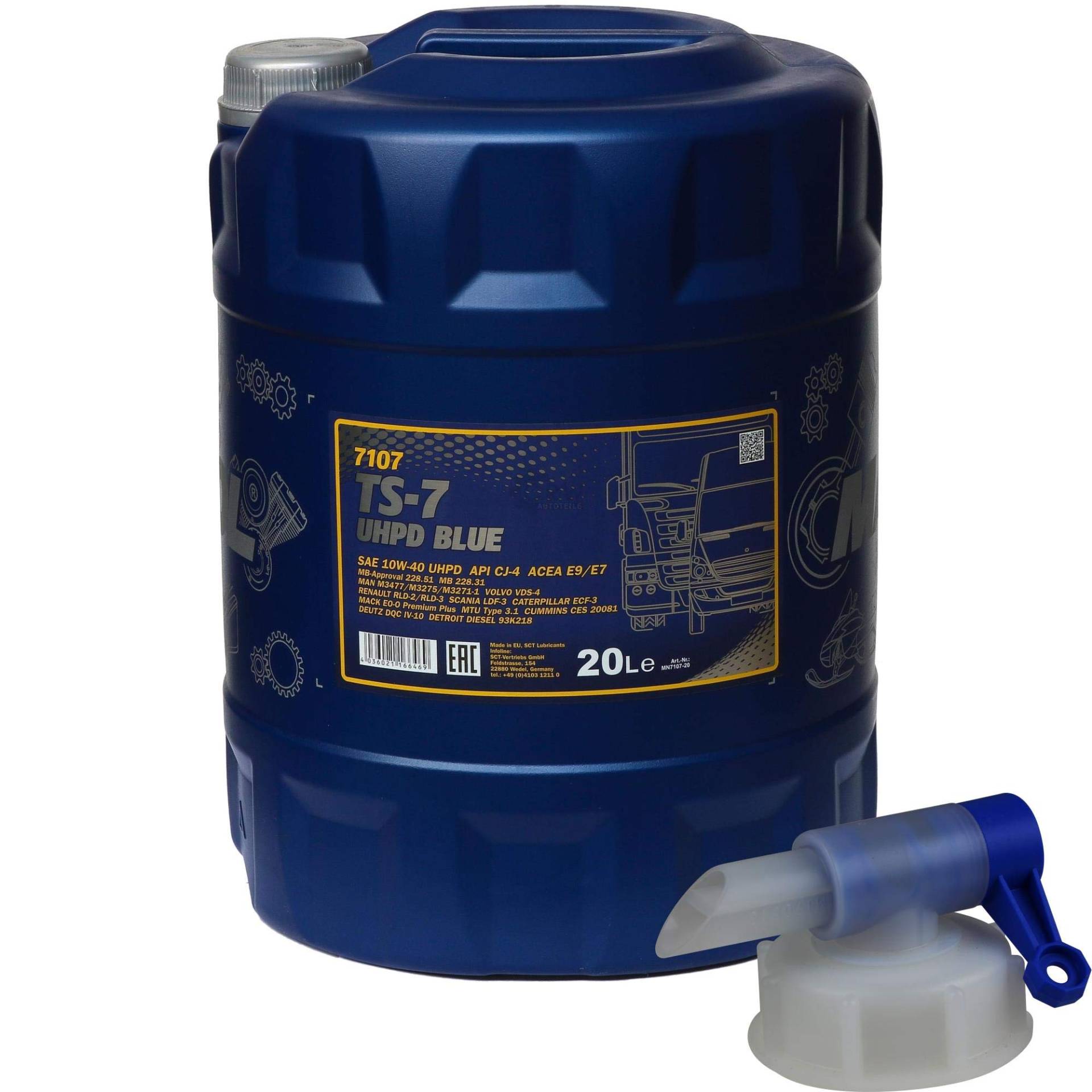 20 L MANNOL TS-7 UHPD Blue 10W-40 API CJ-4 Motoröl synthetisch Oil + Auslaufhahn 20 L MANNOL TS-7 UHPD Blue 10W-40 API CJ-4 Motoröl synthetisch Oil + Auslaufhahn von Diederichs