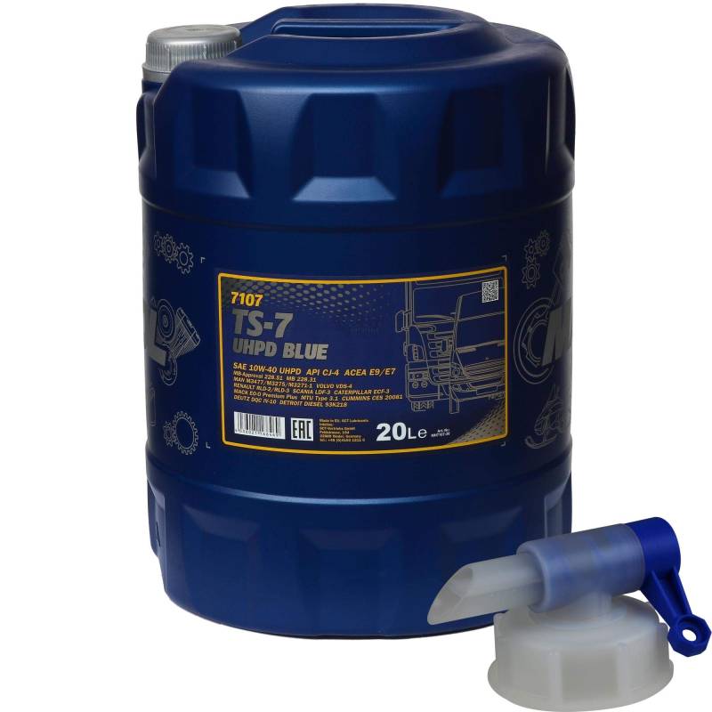 20 L MANNOL TS-7 UHPD Blue 10W-40 API CJ-4 Motoröl synthetisch Oil + Auslaufhahn von Diederichs