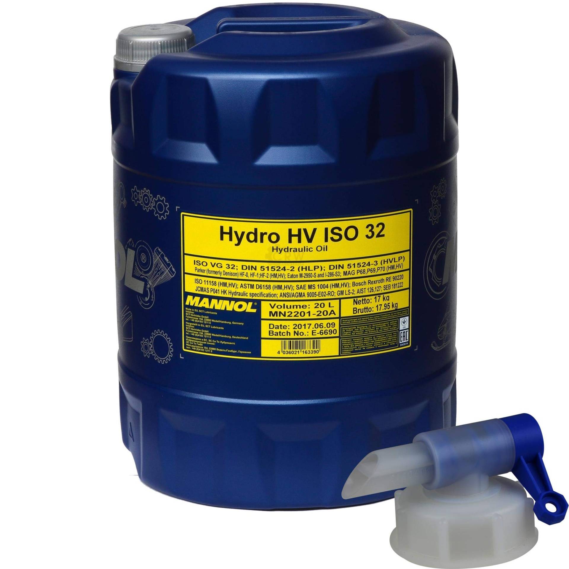 20 L Mannol Hydro HV ISO 32 Hydrauliköl HVLP 32 Öl Oil DIN 51524/3 + Auslaufhahn von QR-Parts