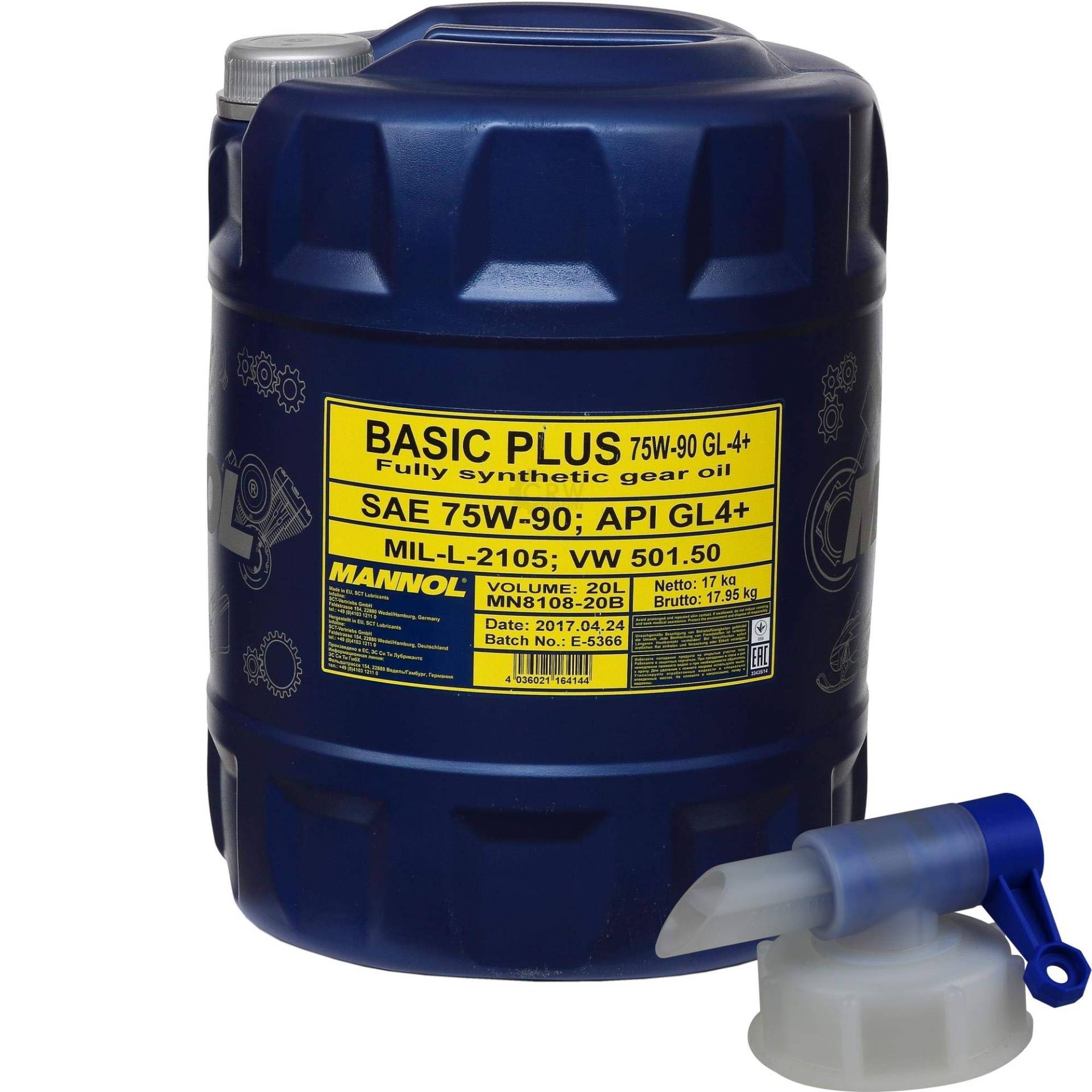 20 Liter MANNOL Getriebeöl Basic Plus 75W-90 API GL 4+ Gear Oil + Auslaufhahn von Diederichs